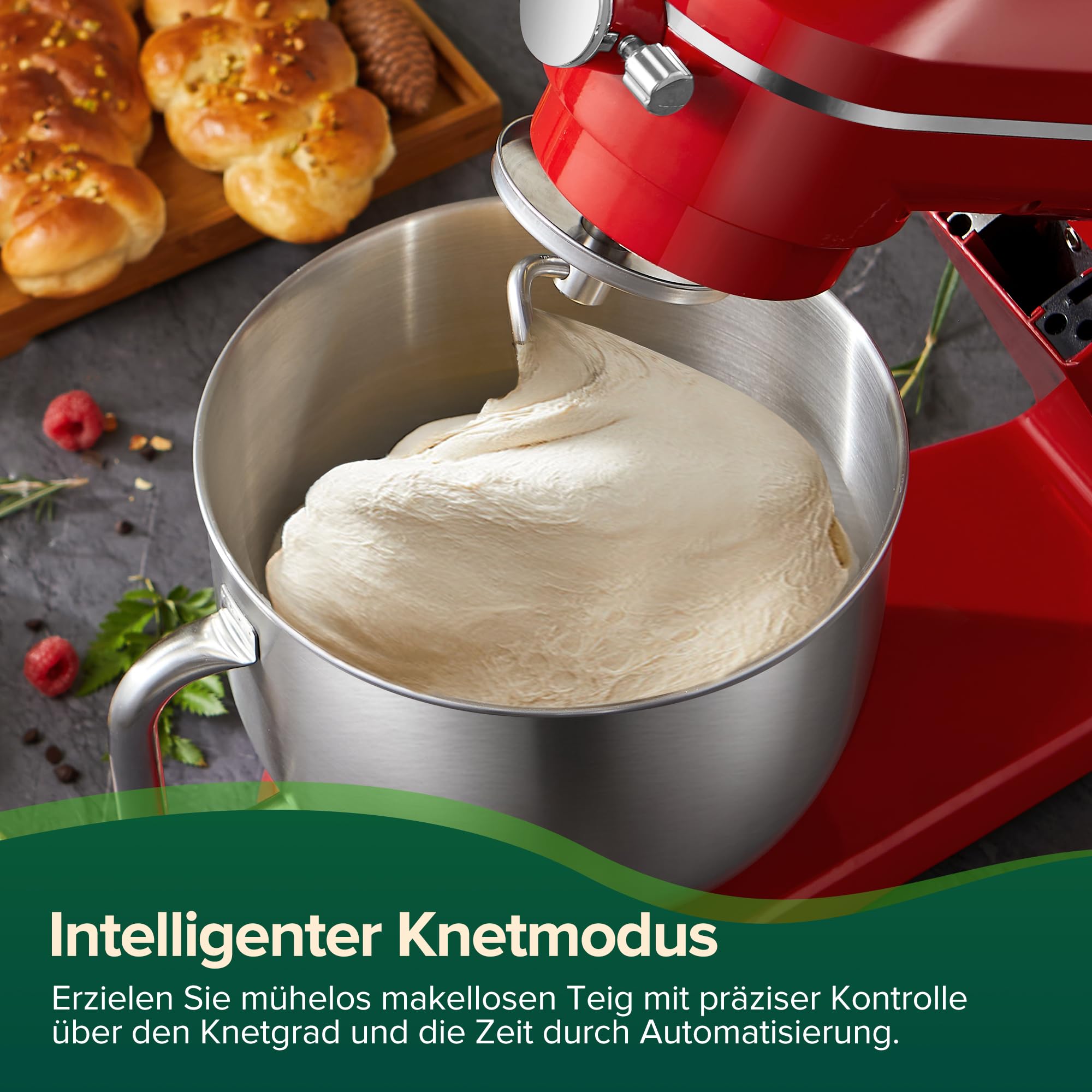 CHEFREE Impastatrice Planetaria 1800W, Robot da Cucina Grandi Multifunzione a 10 Velocità, Robot da Cucina con Ciotola da 7L, Gancio per Pasticceria, Frusta, Rullatore, Corpo in Metallo, Rosso, M500