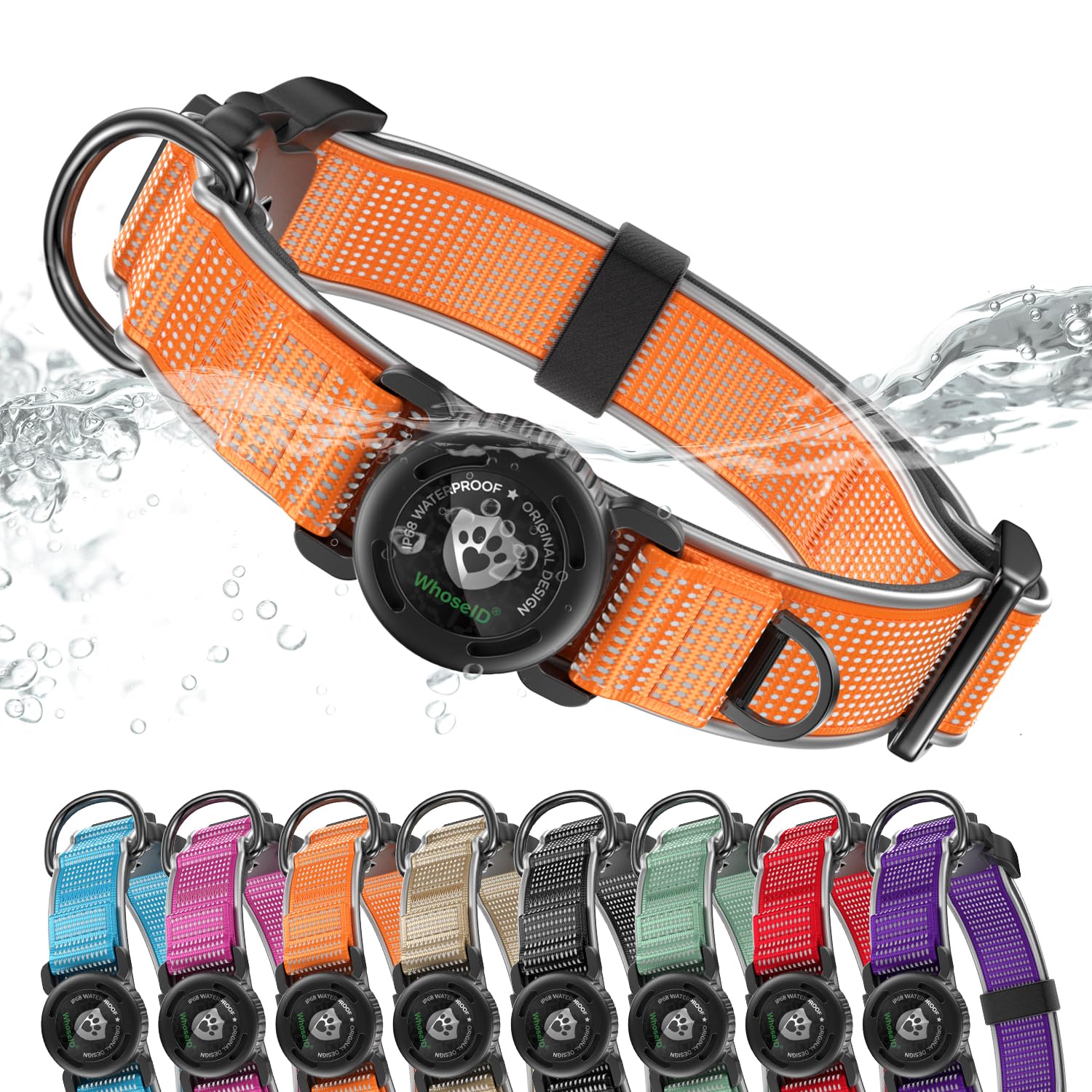 Premium AirTag Hundehalsband, wasserdicht, mittelgroß, magnetische Schnalle, strapazierfähiges Halsband, reflektierendes Hundehalsband mit AirTag-Halter