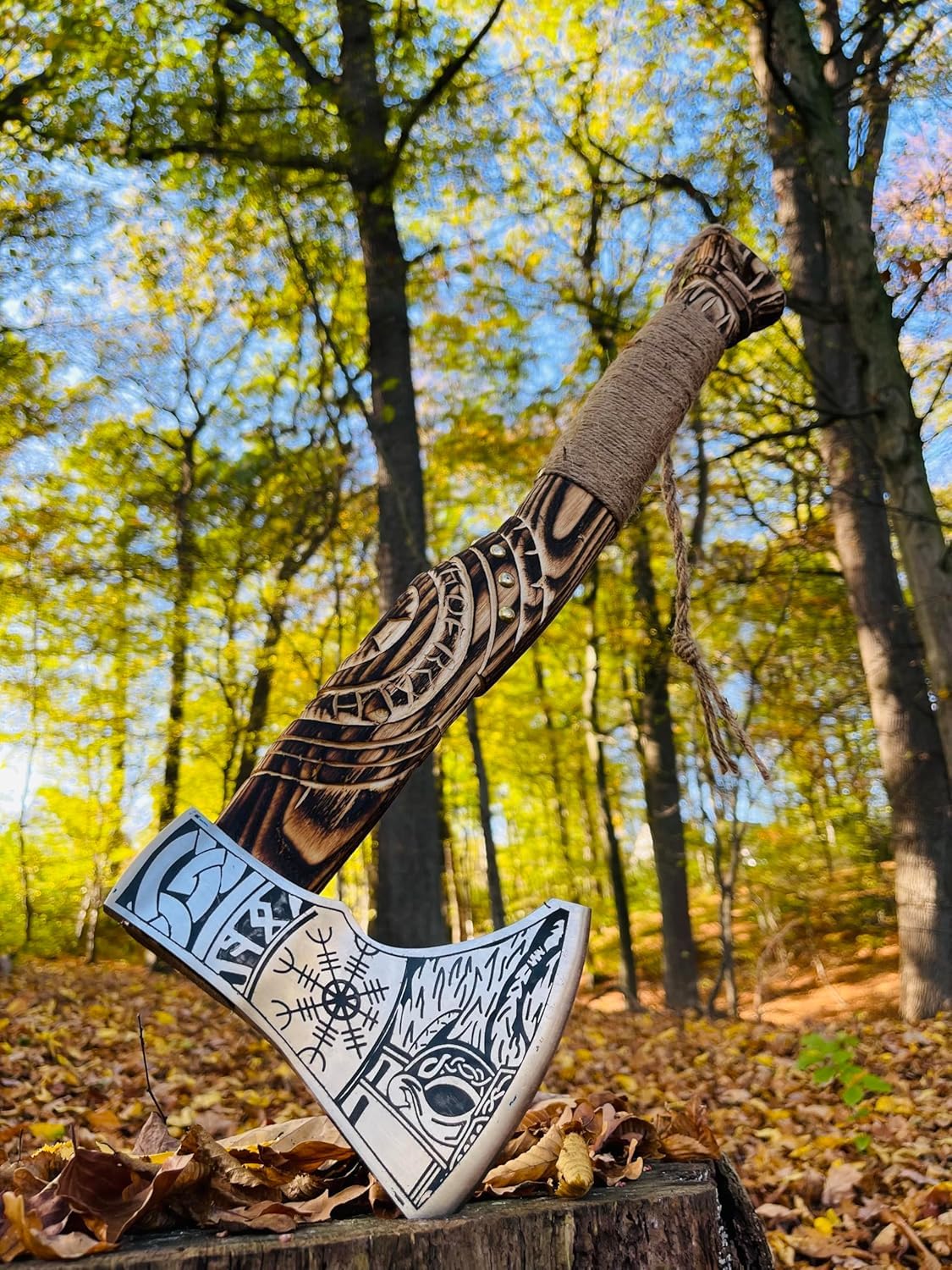 Hand Forged Viking Axe Carbon Steel Blade with Ash Wood Handle and Leather Sheath, Camping, Hunting, Outdoor Hatchet Valhalla Ax, Medieval Axe, Authentic Norse Axe, Historical Gift for Men