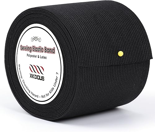 XKDOUS Banda elástica para costura, bandas elásticas de punto negro de 3 pulgadas y 6 yardas para coser cintura y pantalones de cintura, alta