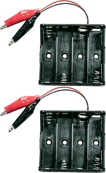 4 Slots 4X 1x4 1.5V Total 6V AA Battery Holder Box with Alligator Clip Easy to use Pack of 2
