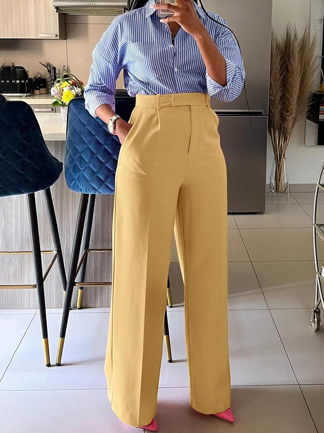 Dress Pants for Women Wide Leg High Waisted Straight Slacks Work Trousers - Image 5