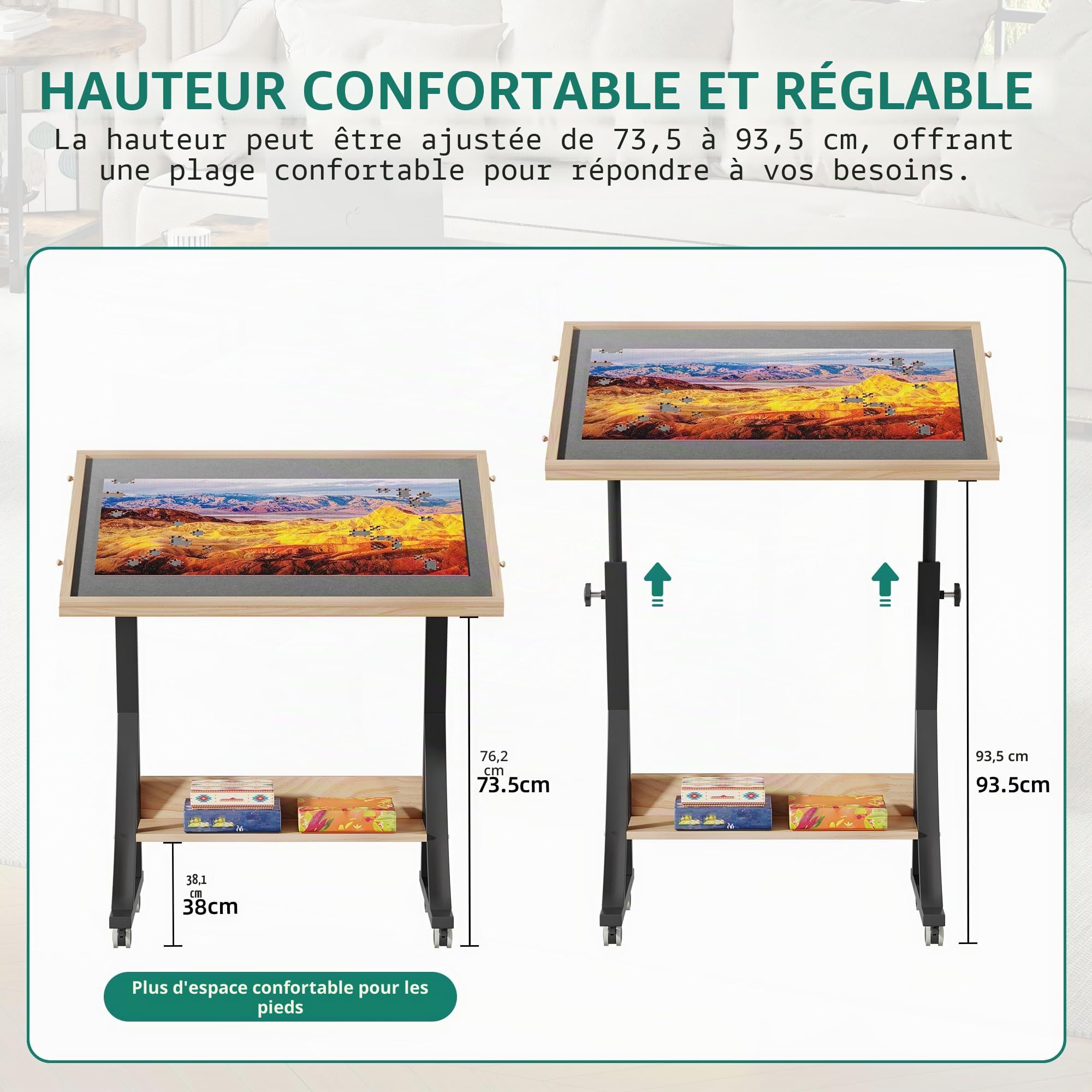 YITAHOME Table de Puzzle de 1500 pièces avec 4 tiroirs, Planche de Puzzle inclinable réglable avec Angle d'inclinaison et réglage de la Hauteur, Tables de Puzzle Pliables Portables avec Couvercle et