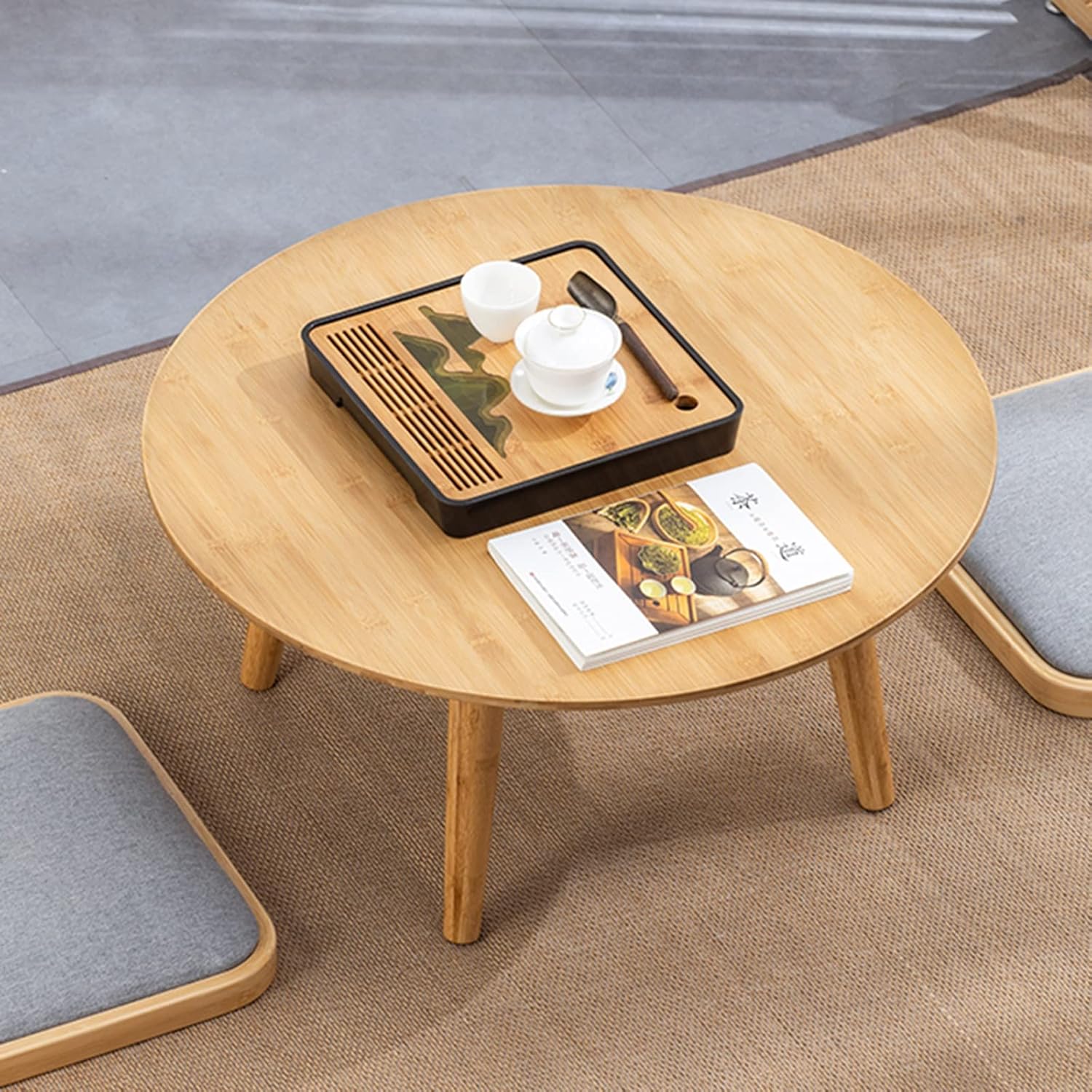 Japanese Coffee Table - Small Low Round Table for Home Study, Tatami, Bay Window, Computer, and Gaming (Color: A, Size: 70 * 70 * 50CM)
