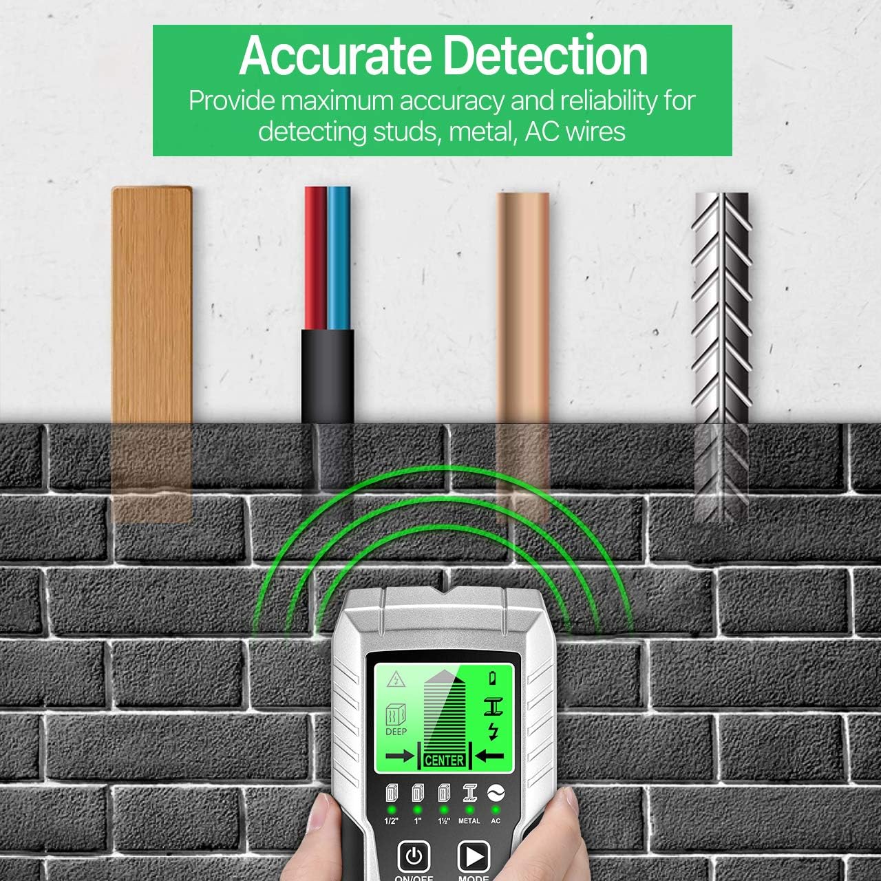 Stud Finder Wall Scanner - 5 in 1 Sensor Wall Scanner with LCD Display & Auto Calibration, Beam Finder Center Finding & Sound Warning for Wood AC Wire Metal Studs Detection