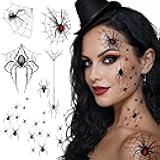 Tatodays Halloween temporary tattoos paper transfer sticker spider webs black widow gothic goth women men adults kids body art makeup cosplay festivals parties
