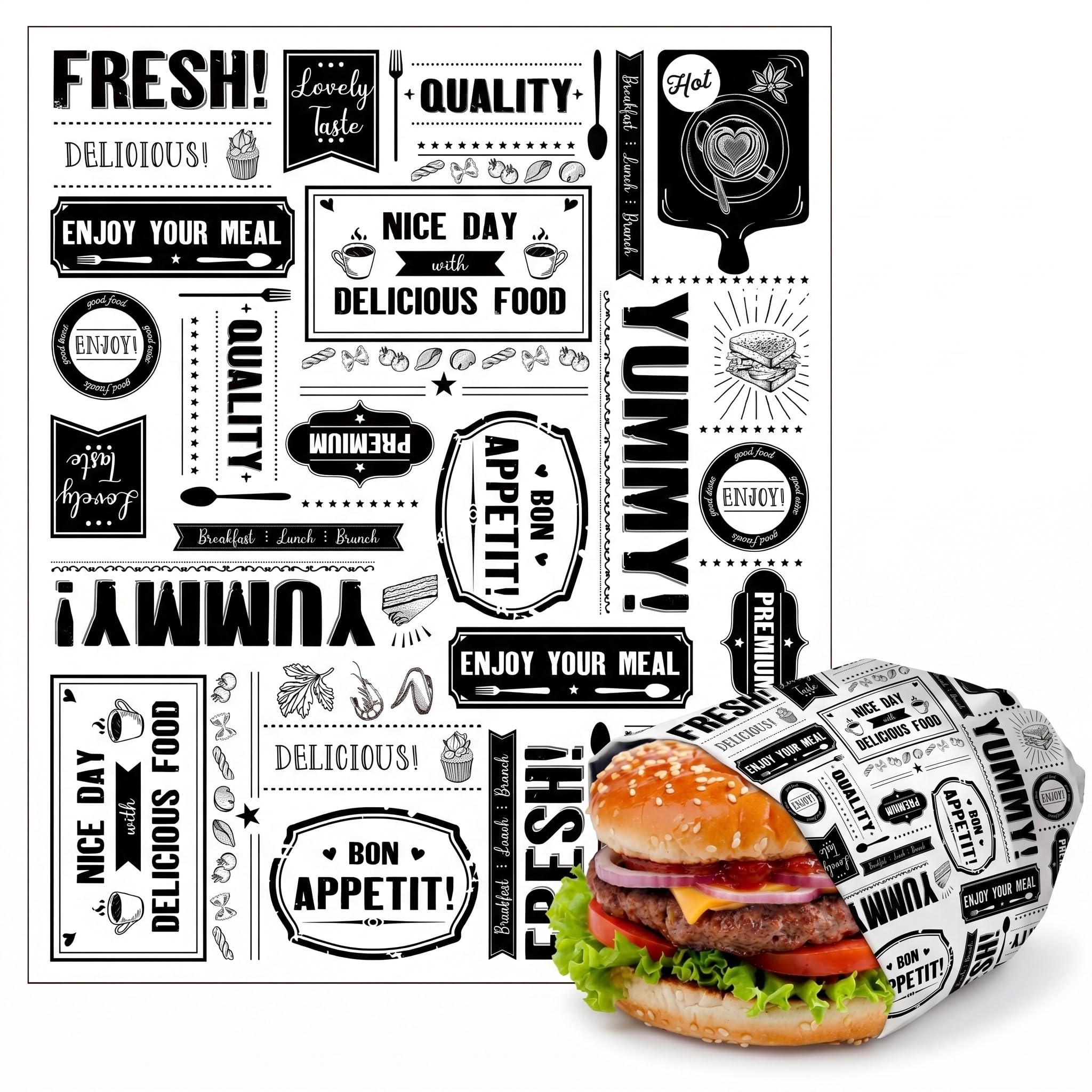 Seajan Hojas de papel encerado para periódicos, papel resistente a la grasa, papel impermeable para envolver sándwich, papel de panadería, papel para hamburguesas, hornear, cocina, picnic (400 piezas)