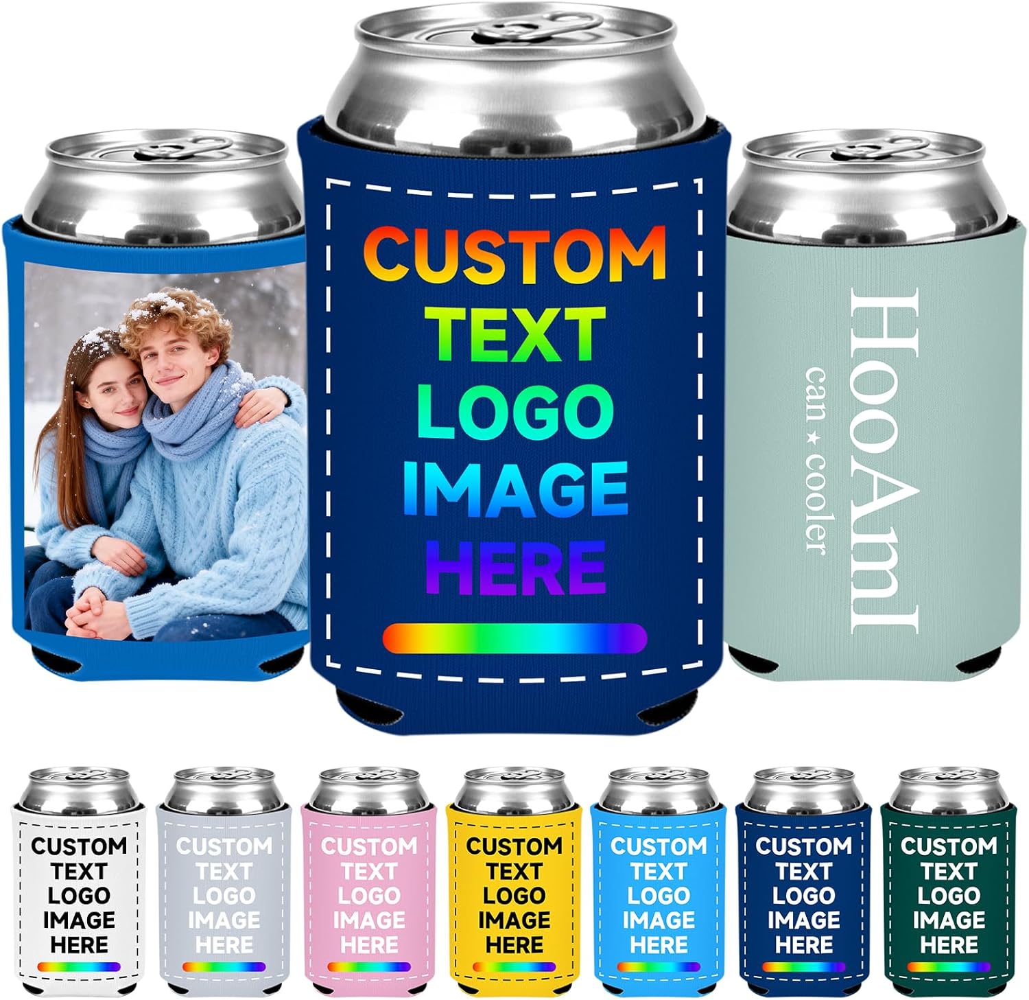 100Pcs Custom Can Cooler Sleeves Bulk, Personalized Insulated Neoprene Drink Bottle Holder for Anniversary, Birthday, Wedding, St. Patrick's Day Party Favors Supplies