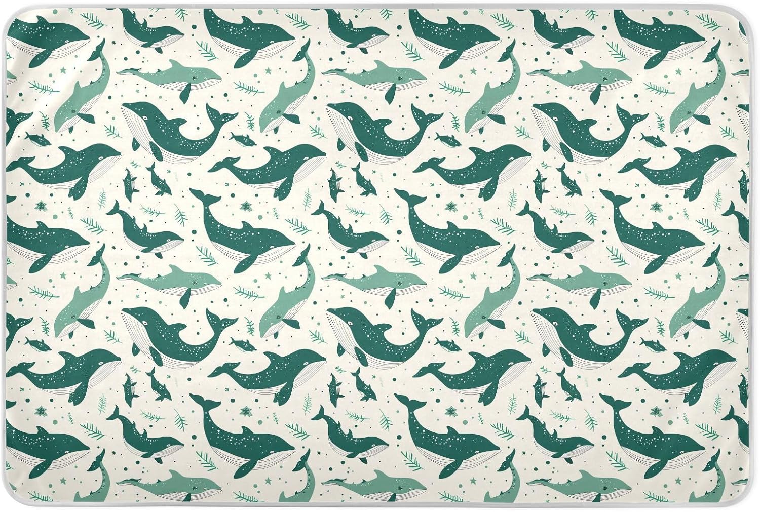 Emerald Green Playful Whale Extra Large Resuable Toddler Mattress Pads Waterproof Washable Potty Training Cover Machine Washable Cradle Mattress for Baby Boys Girls , 52" L x 34" W