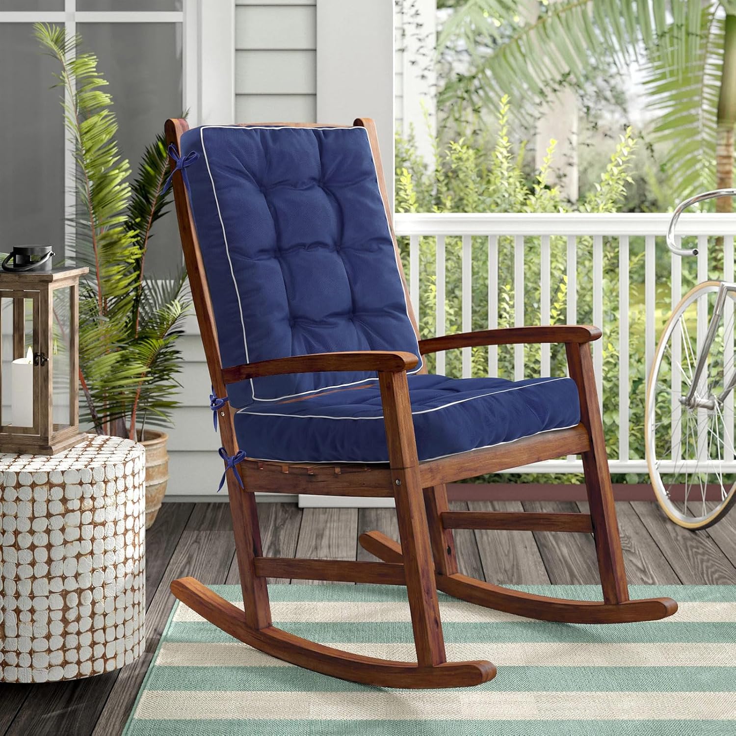 Topotdor Rocking Chair Cushions Indoor, Tufted Rocking Chair Seat Cushion for Patio Furniture, Water Resistant Rocking Chair Pads with Ties for Nursery Balcony Chair, Gray