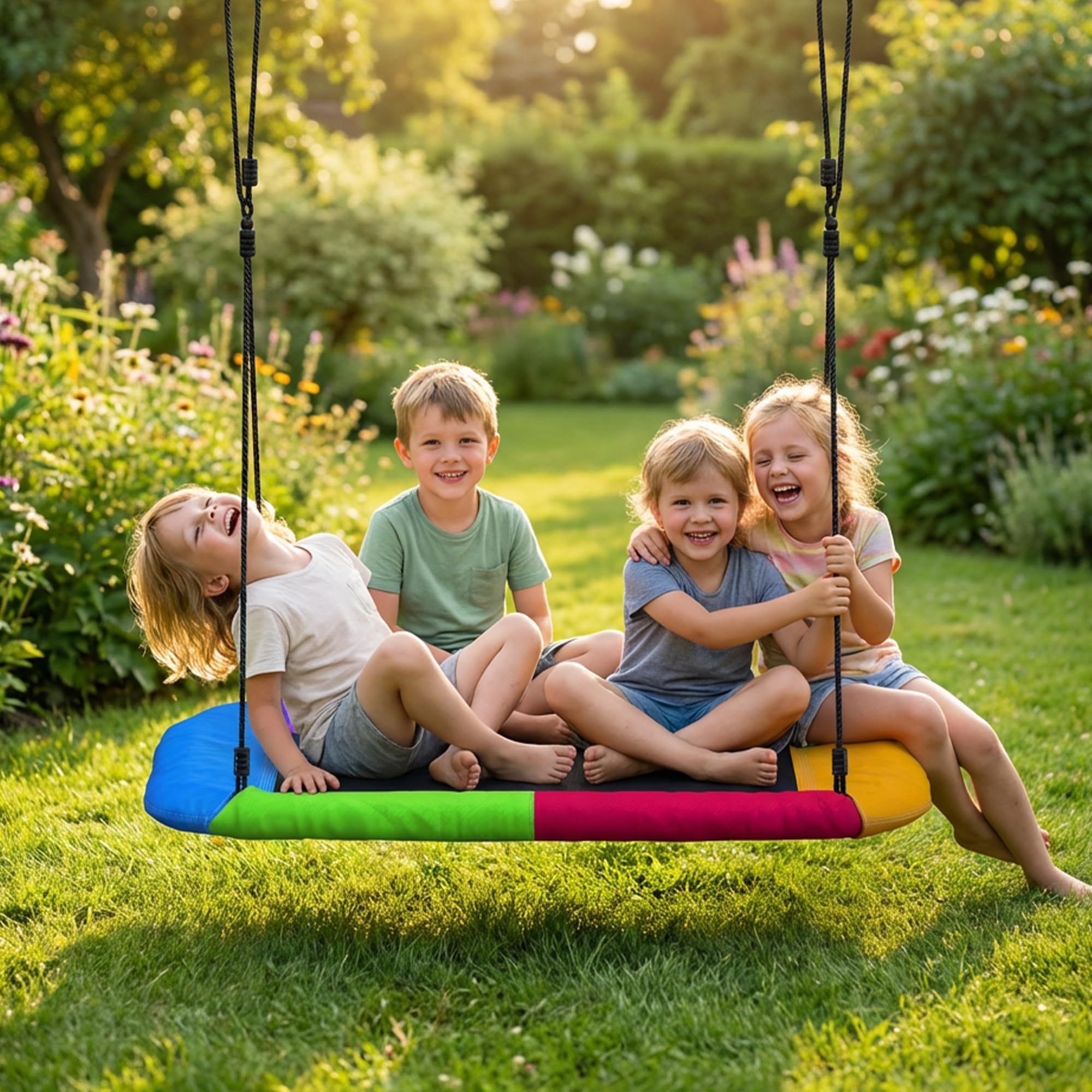 AIYAPLAY Columpio nido, altura ajustable, 148 x 77 cm, hasta 300 kg, columpio de jardín con cuerdas ajustables, columpio para niños de 3 a 8 años, para niños de 3 a 8 años, para exterior e interior