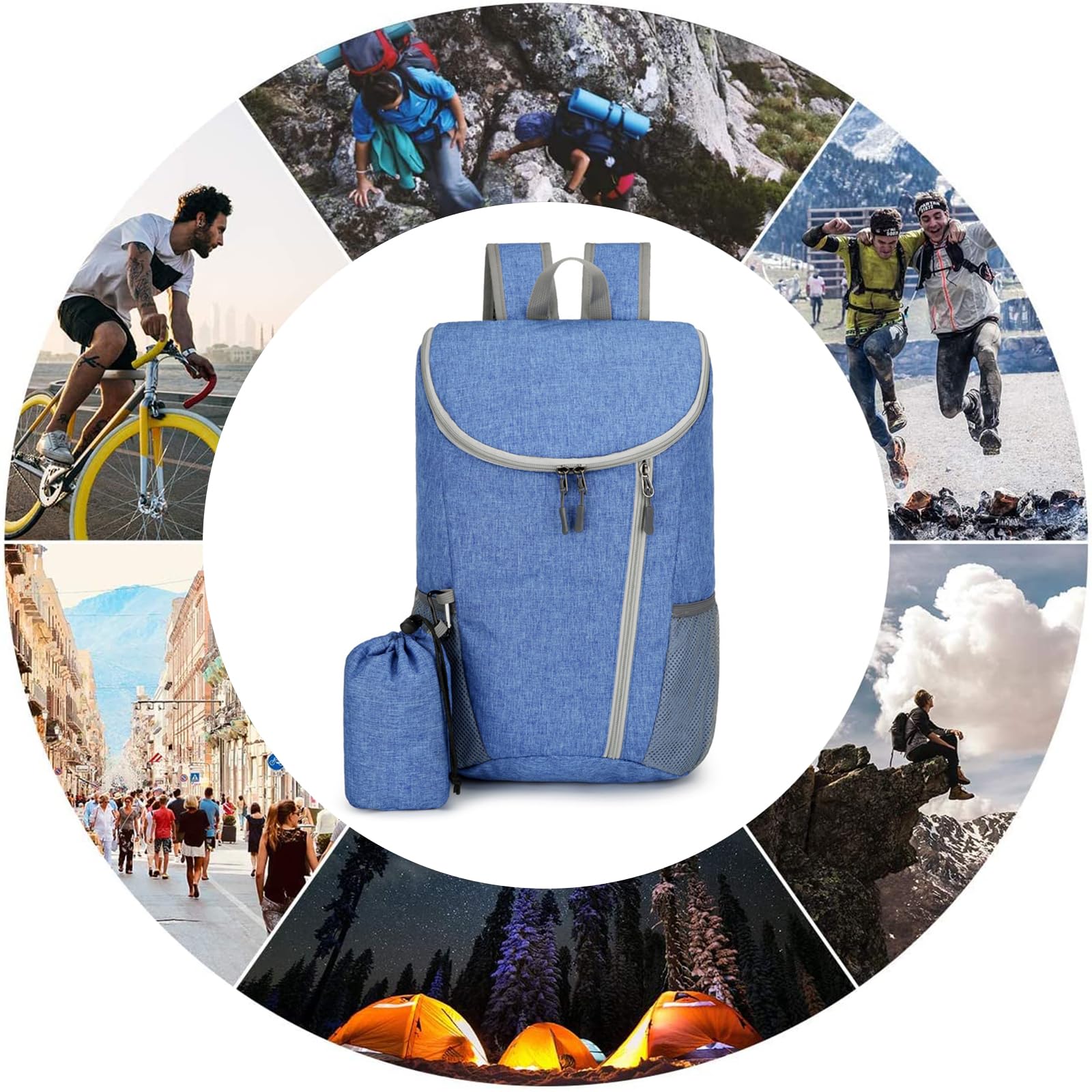 Zaino da Trekking Zaino Pieghevole Impermeabile Ultraleggero Zaino Hiking Backpack per Donna Uomo Campeggio Ciclismo Arrampicata Sport Blu Chiaro