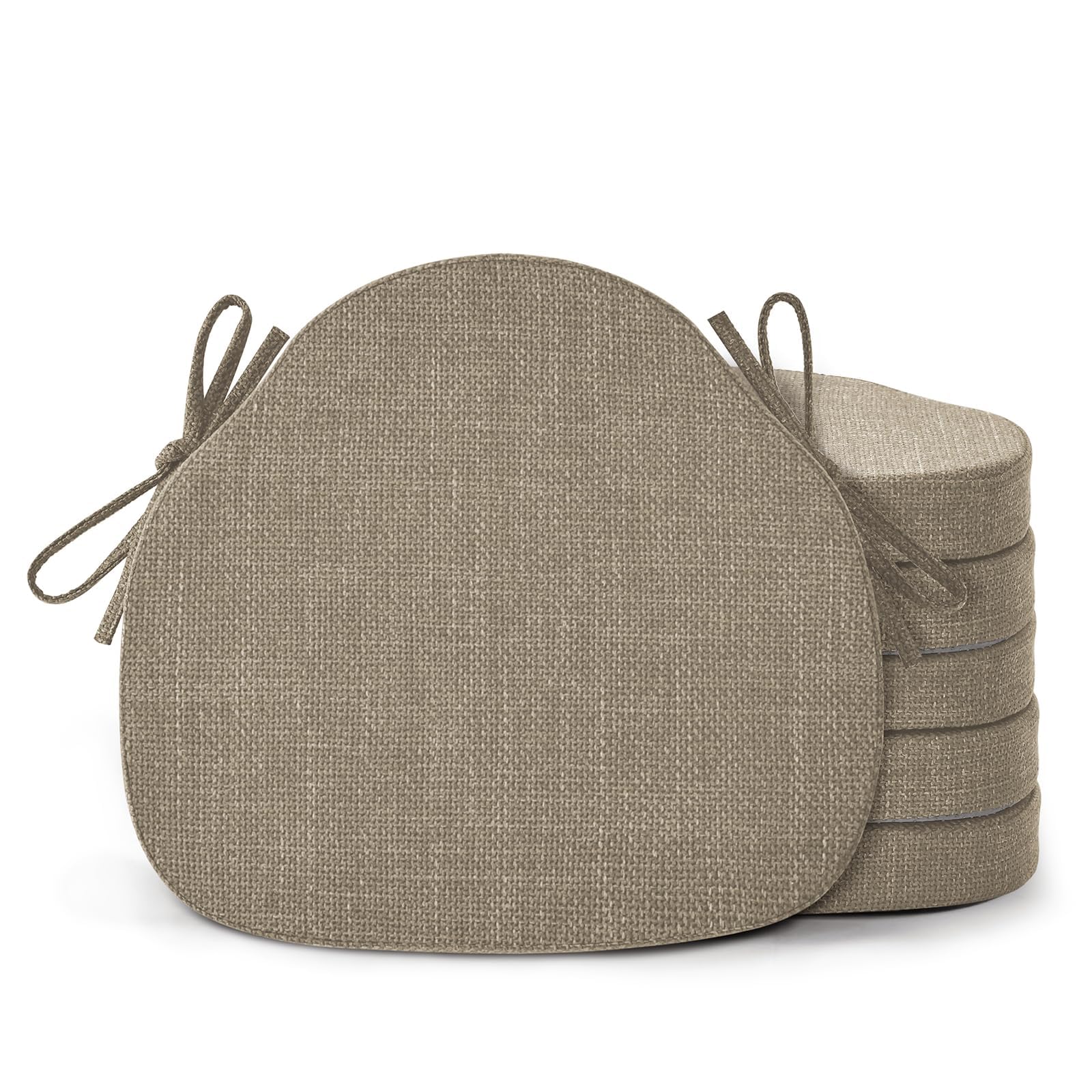 Photo 1 of Shinnwa Kitchen Chair Cushions Set of 6, High-Resilience Foam Windsor Seat Pads, Dining Chair Cushions with Ties & Textured Cover, 6 Pack, 16.5 x 15.5 x 2, Light Brown