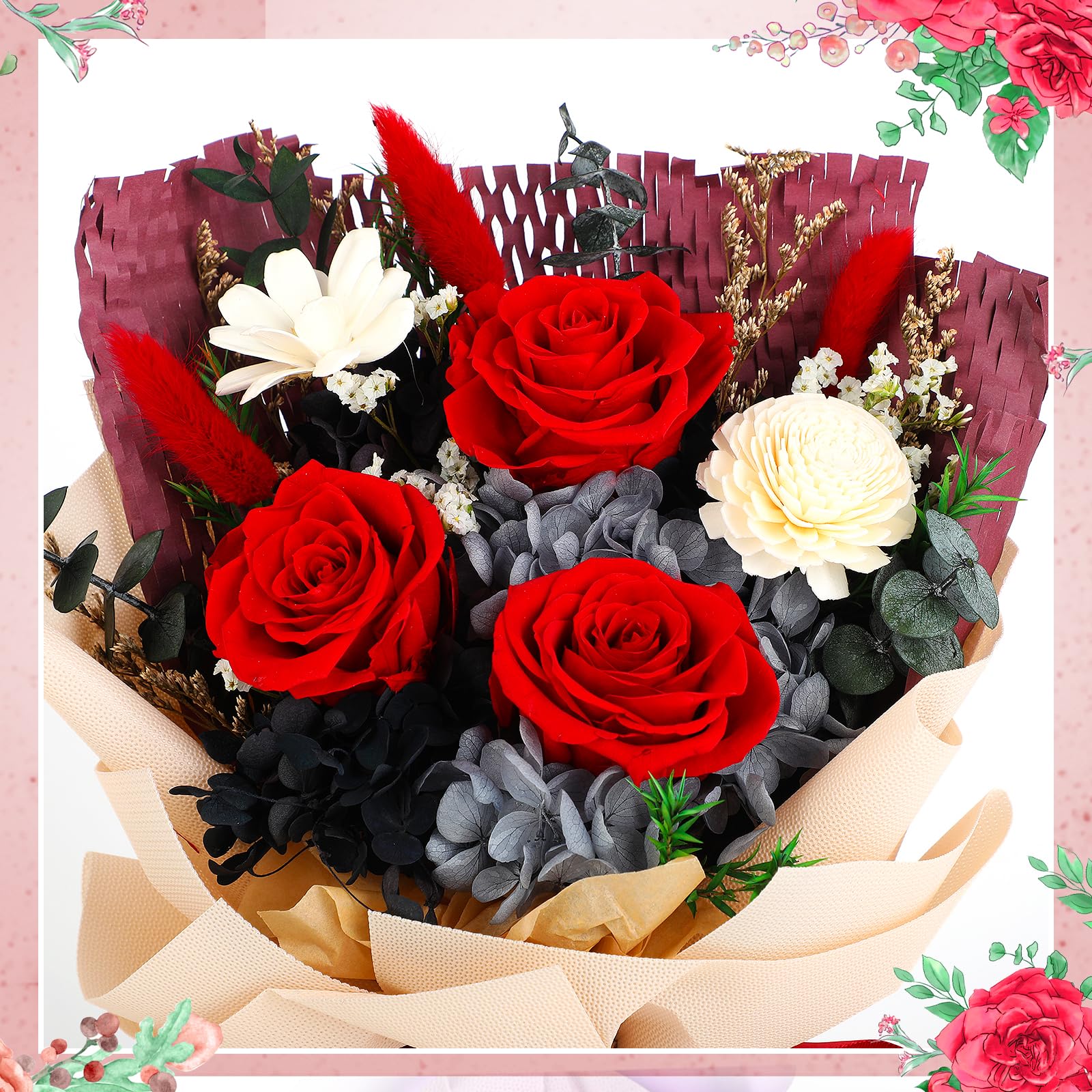 Regalo para el día de la madre, ramos de flores preservadas, regalos para su madre, día de San Valentín, día de la madre, ramos de regalo de Navidad para esposa, mejor amiga/ramo de rosas rosas