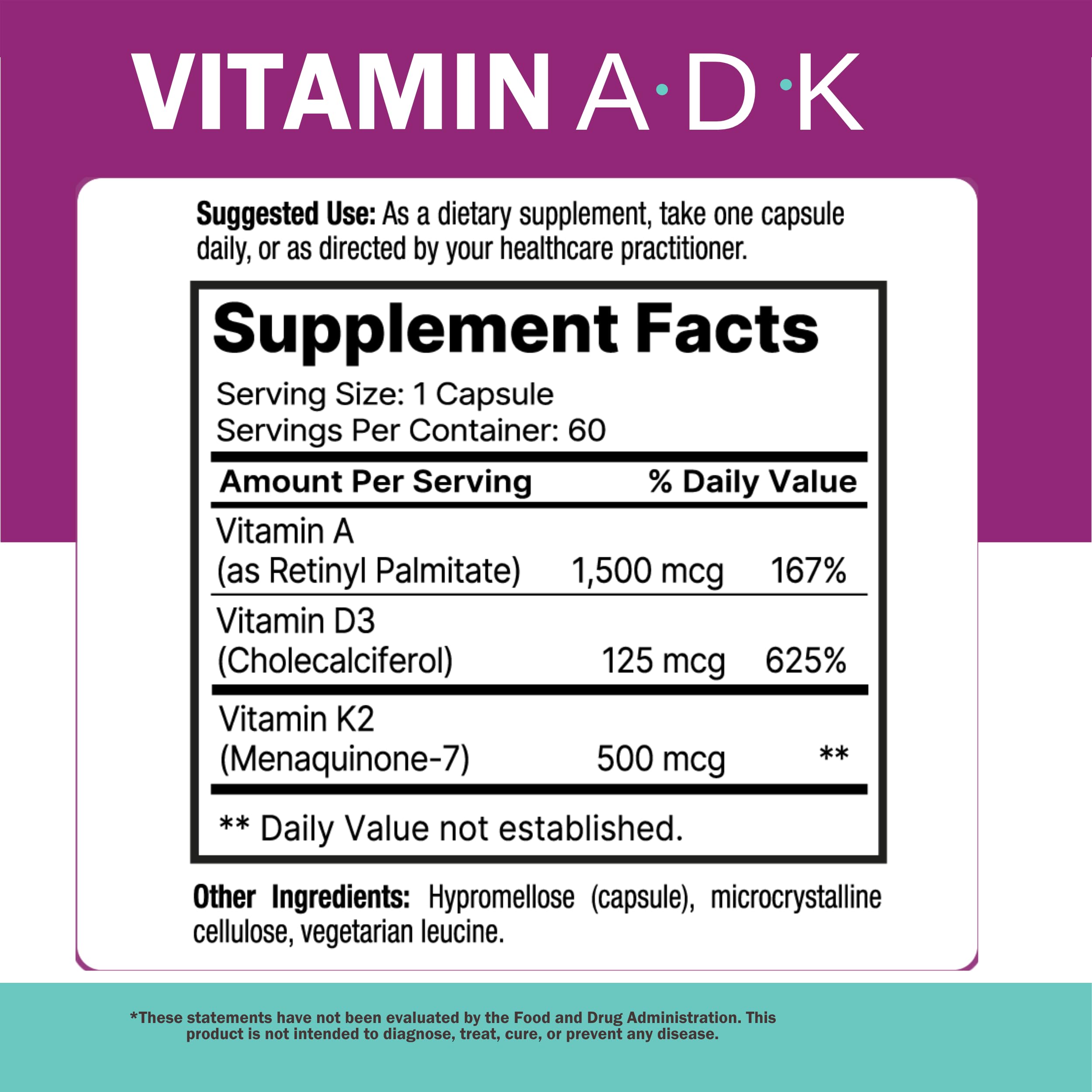NatureGenX ADK Vitamin Supplement – Vitamins A, D3 & K2 MK-7 for Bone Health & Calcium Absorption – Gluten-Free, Non-GMO, Soy-Free – 60 Capsules (2-Month Supply) — Amazon image 3