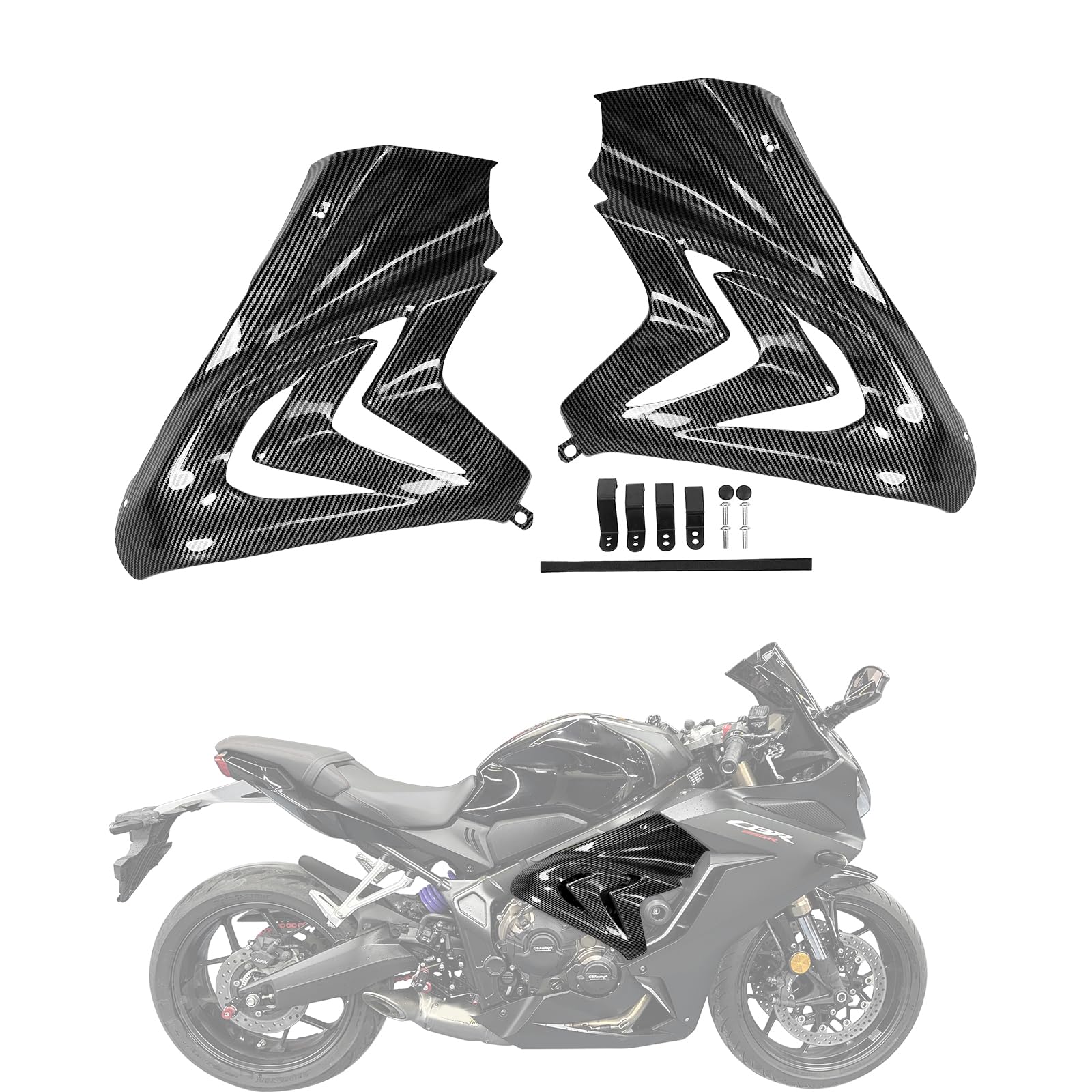 Motorrad Karosserie Seitenplatte Verkleidung Karosserie Füllung Injektionsrahmen Spoiler Seiten Cowl Abdeckung Panel für CBR 650R CBR650R CBR 650 R Zubehör 2019-2023 (Carbon-Look)