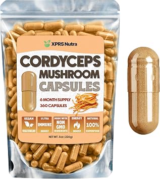 XPRS Nutra Cordyceps Mushroom Powder Capsules - 360 Count 180 Day Supply - Our Premium Cordyceps Mushroom Capsules Contain Real Mushrooms Cordyceps to Support Stamina and Performance