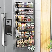 Magnetic Spice Rack for Refrigerator, 6 Pack Magnetic Shelf, Fridge Magnet Organizer with Moveable 12 Hooks, Magnetic Fridge Shelf for Kitchen Organization and Storage (6 Pack)