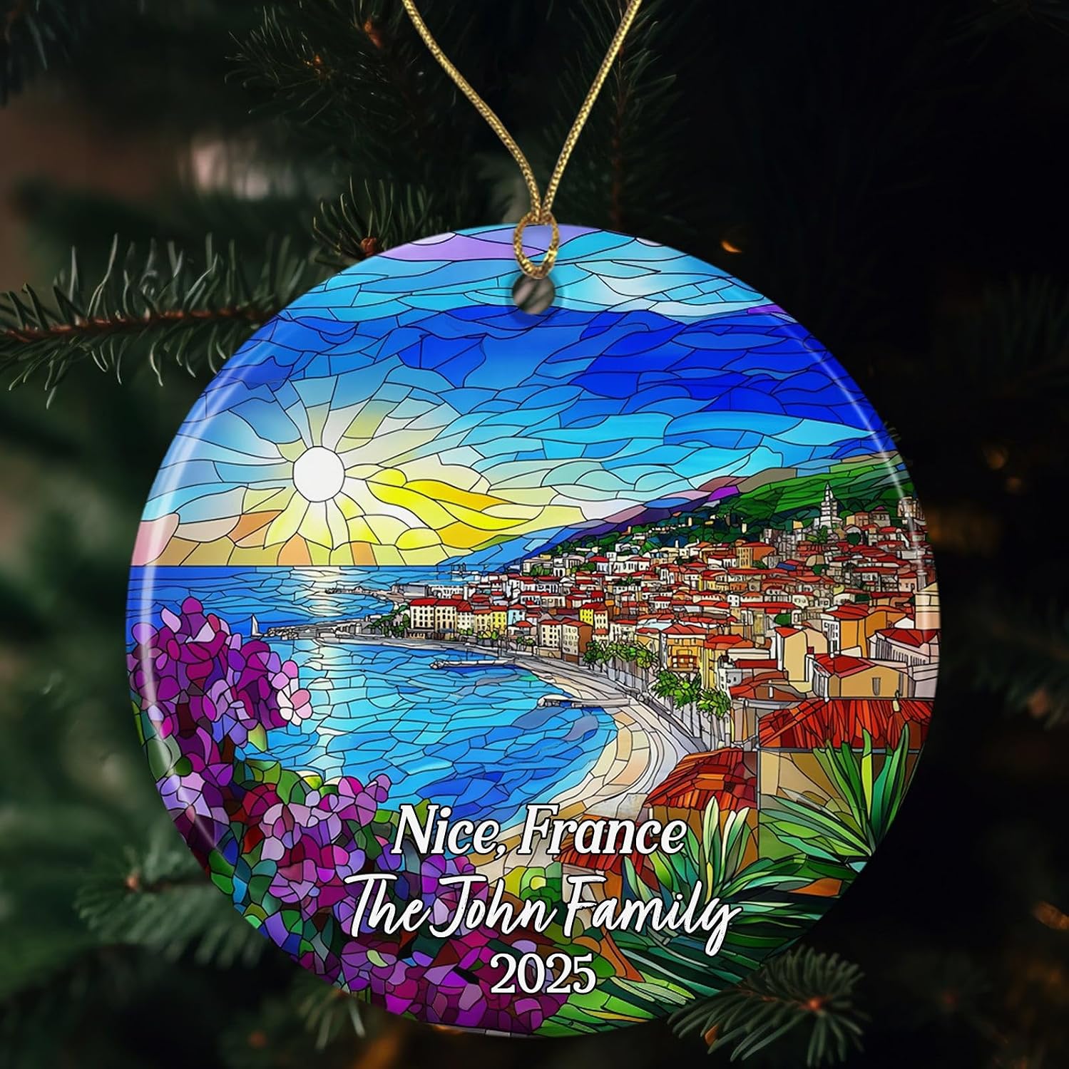 Nice France Stained Glass Acrylic Ornament - French Riviera Coastal View Souvenir, Double-Sided Travel Keepsake Gift for Friends-Family,France Lovers, Hanging Decor Christmas Tree image 5