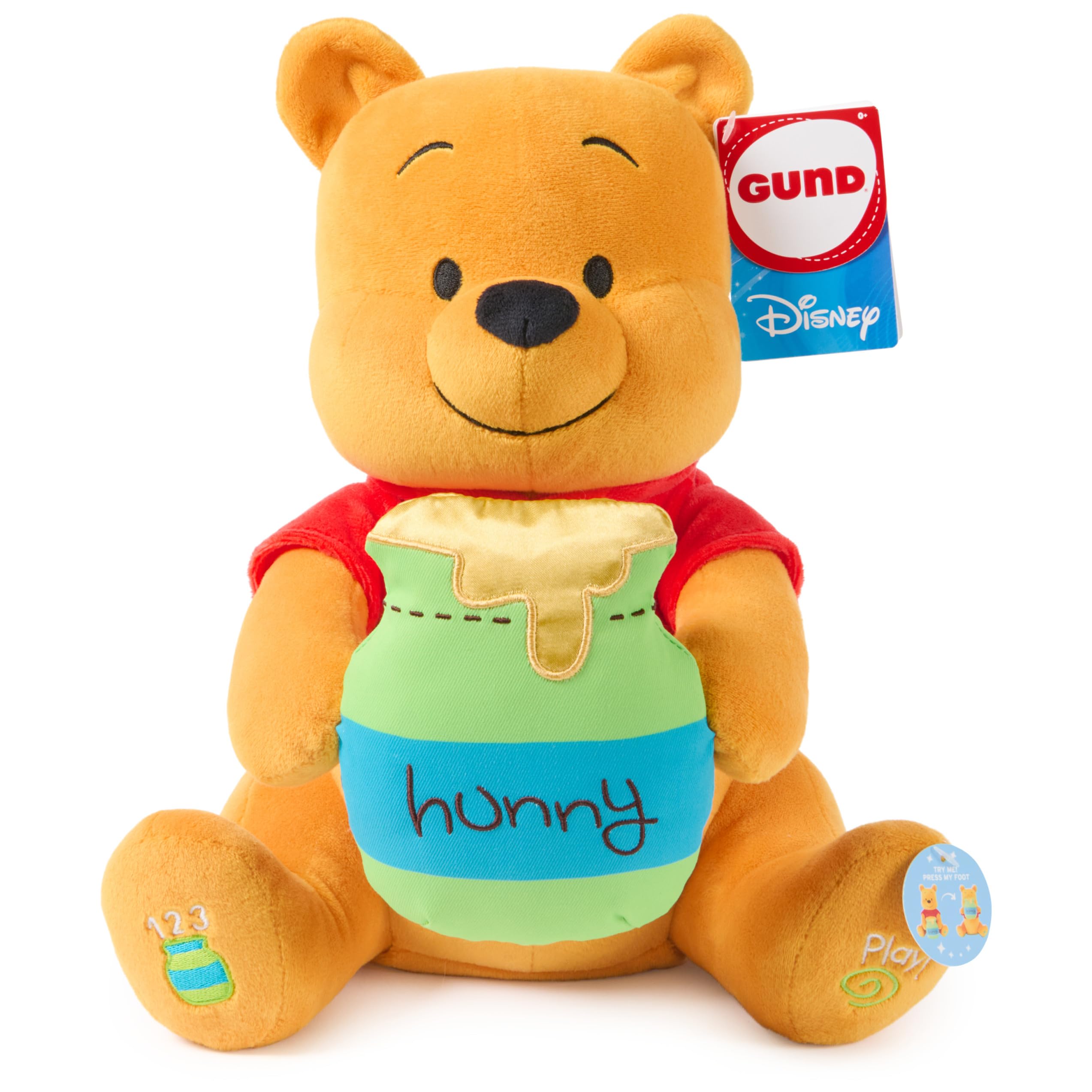 Disney Peek-a-Boo Winnie the Pooh 11-Inch Musical Plush Toy for Babies | Talking Teddy Bear Sensory Toy with Movement and Honey Pot, Talks and Teaches Counting, Numbers and Cause and Effect