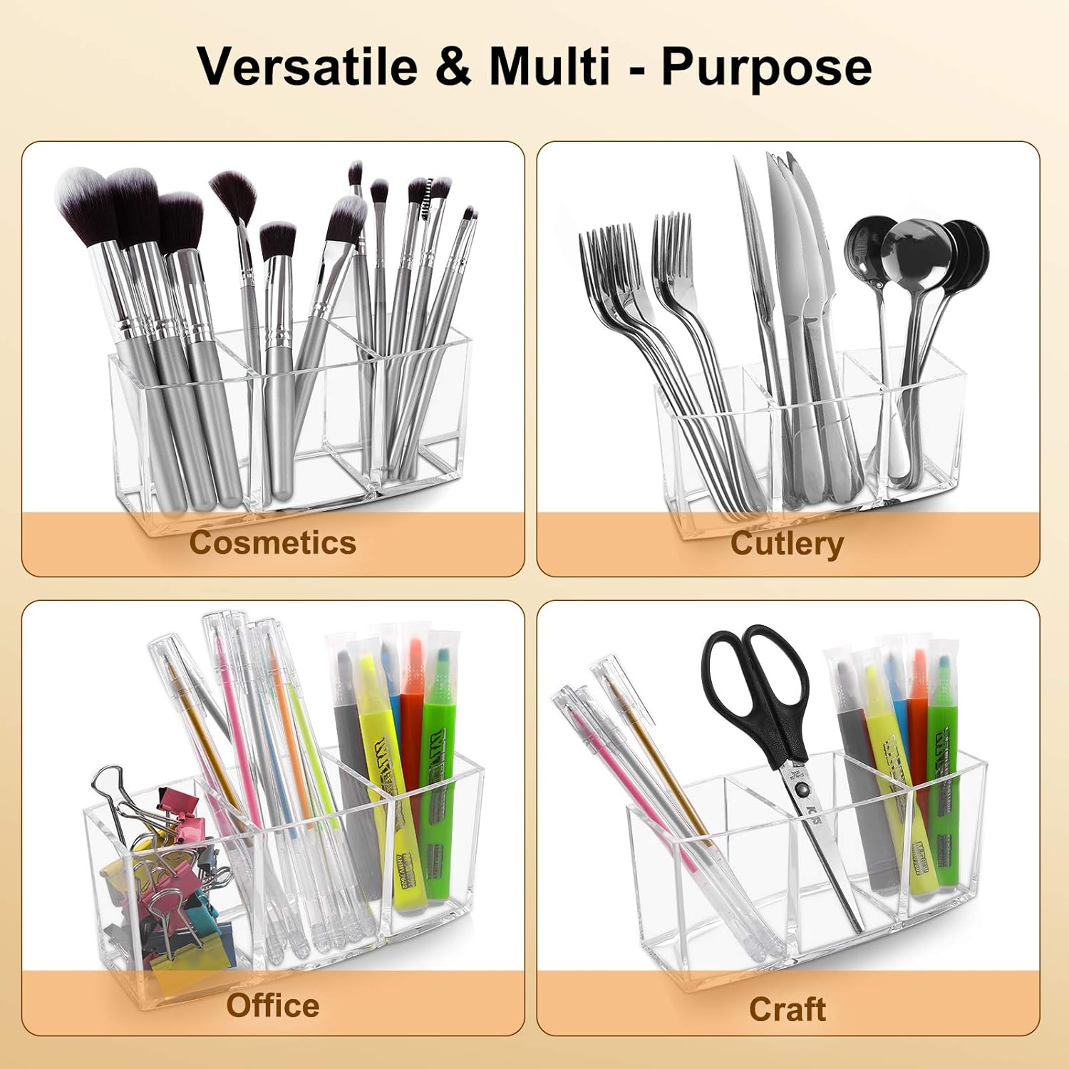 Makeup Brush Holders, Large Makeup Brush Holder Organizer, 3 Slot Acrylic Cosmetic Brushes Storage Box, Eyebrow Eyeliner Pencil Display Case for Vanity, Dressing Table, Countertops, Clear: Home Improvement