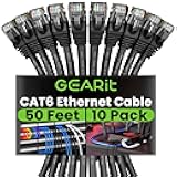 GEARit Cat 6 Ethernet Cable Pack - 10-Pack 50 ft Cat6 Ethernet Patch Cables | RJ45 Network Patch Cable, 10 Gbps Snagless Gold-Plated Connectors - Ethernet Cable Cat 6 for PC, TV, Router - Black