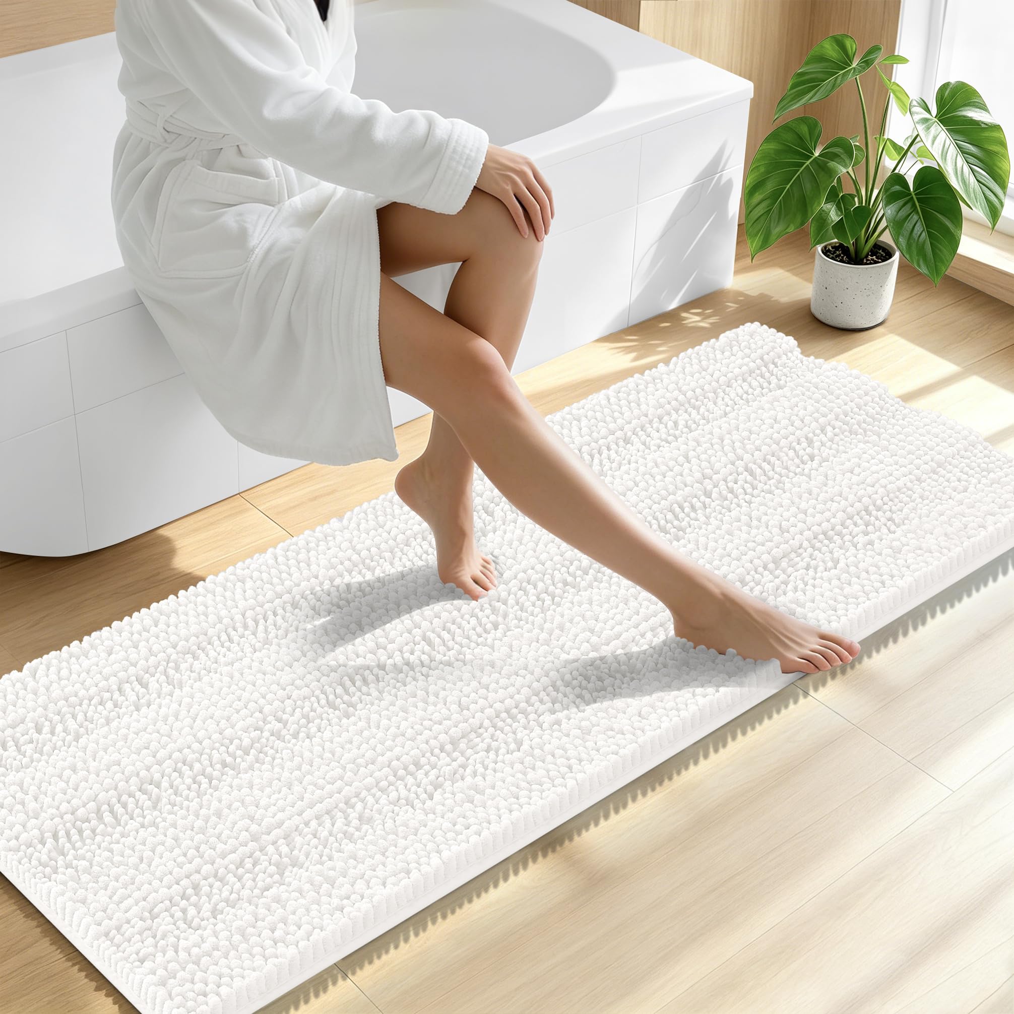 Smiry Thick Chenille Bathroom Runner Rugs 59x20, Absorbent Bath Mat, Ivory