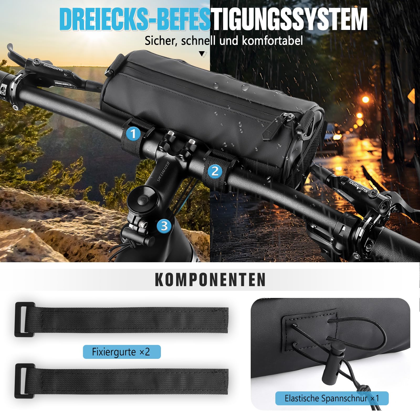 GXCROR Fahrrad Lenkertasche Vordertasche-Rahmentasche Fahrrad mit Schultergurt- Bikepacking Oberrohrtasche [2,4 Liter] 100% Wasserdicht-Fahrradzubehör für Mountainbike und Rennrad