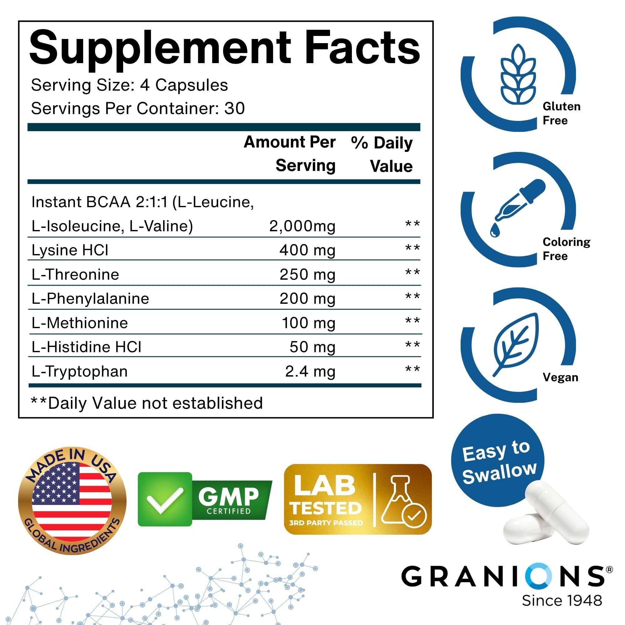 Essential Amino Acids Supplement for Men & Women - All 9 BCAAs EAA Supplements - Leucine Amino Acid, Lysine, Tryptophan, Advanced Amino Complex for Energy & Muscle Recovery - 120 Vegan BCAA Capsules — Amazon image 5