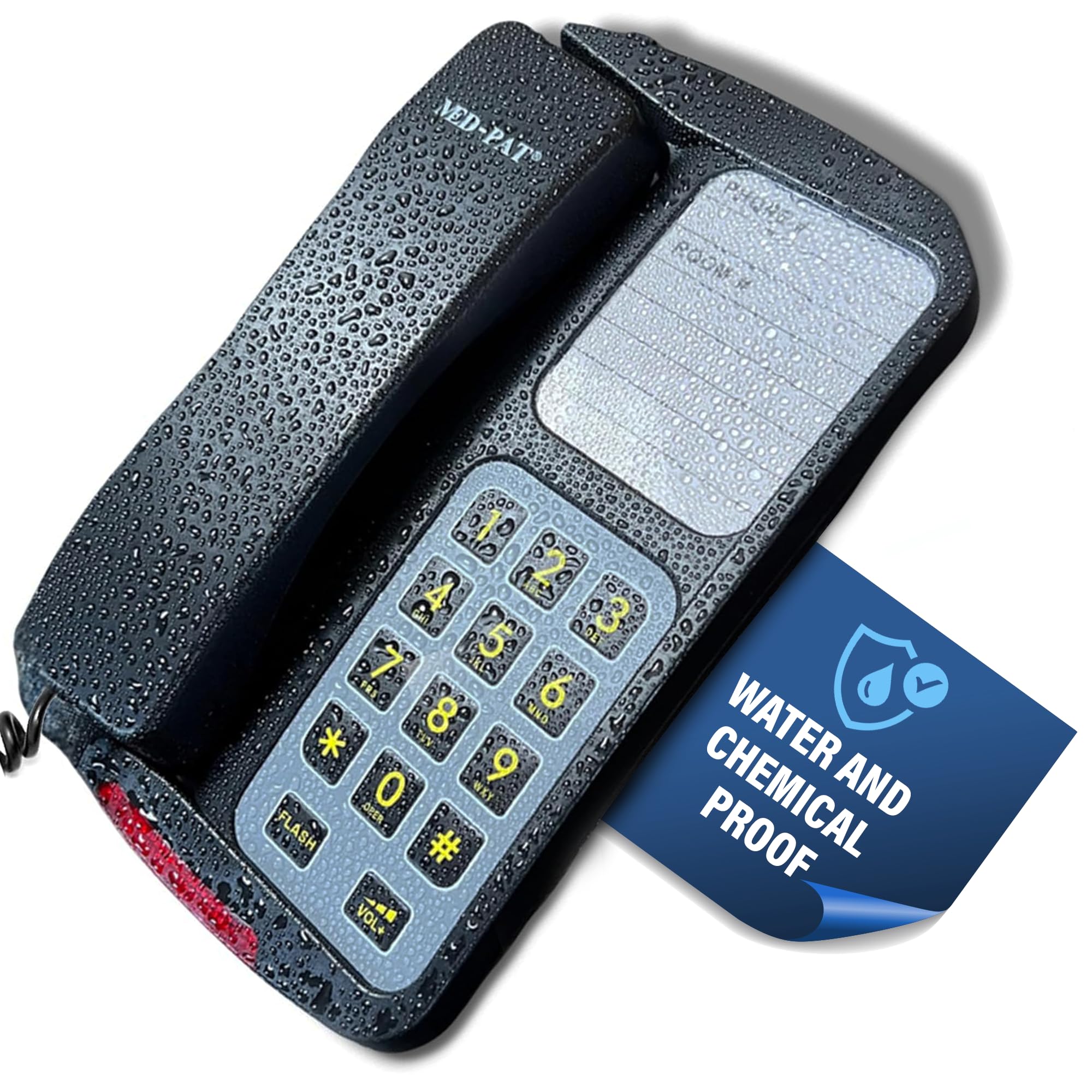 Med-Pat D8WP Waterproof Desk Set Telephone w/Ring/in-Use Light Indicator - Office and Home Phone with Large Buttons, Full Volume Control, Corded