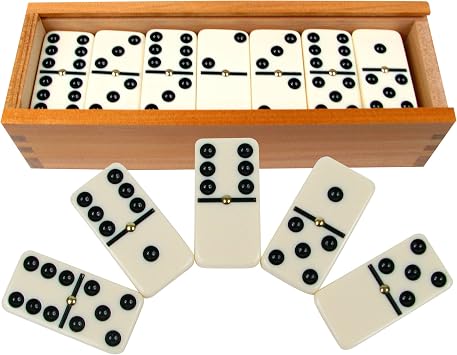 Double Six Dominos - 28-Piece Ivory Dominos Set for Adults and Kids - Classic Number Table Games Game for Family with Wooden Storage Case by Hey Play