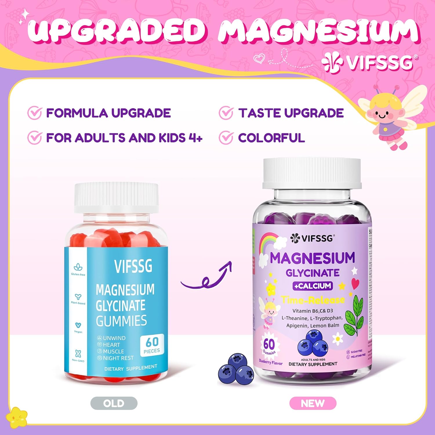 Magnesium Glycinate Gummies for Adults & Kids 4+, 2 Pack Sugar Free Magnesium Bisglycinate Supplement 400/200mg with L Theanine, Chamomile, Lemon Balm for Evening Support & Bedtime Routine 120 Gummies - Image 3