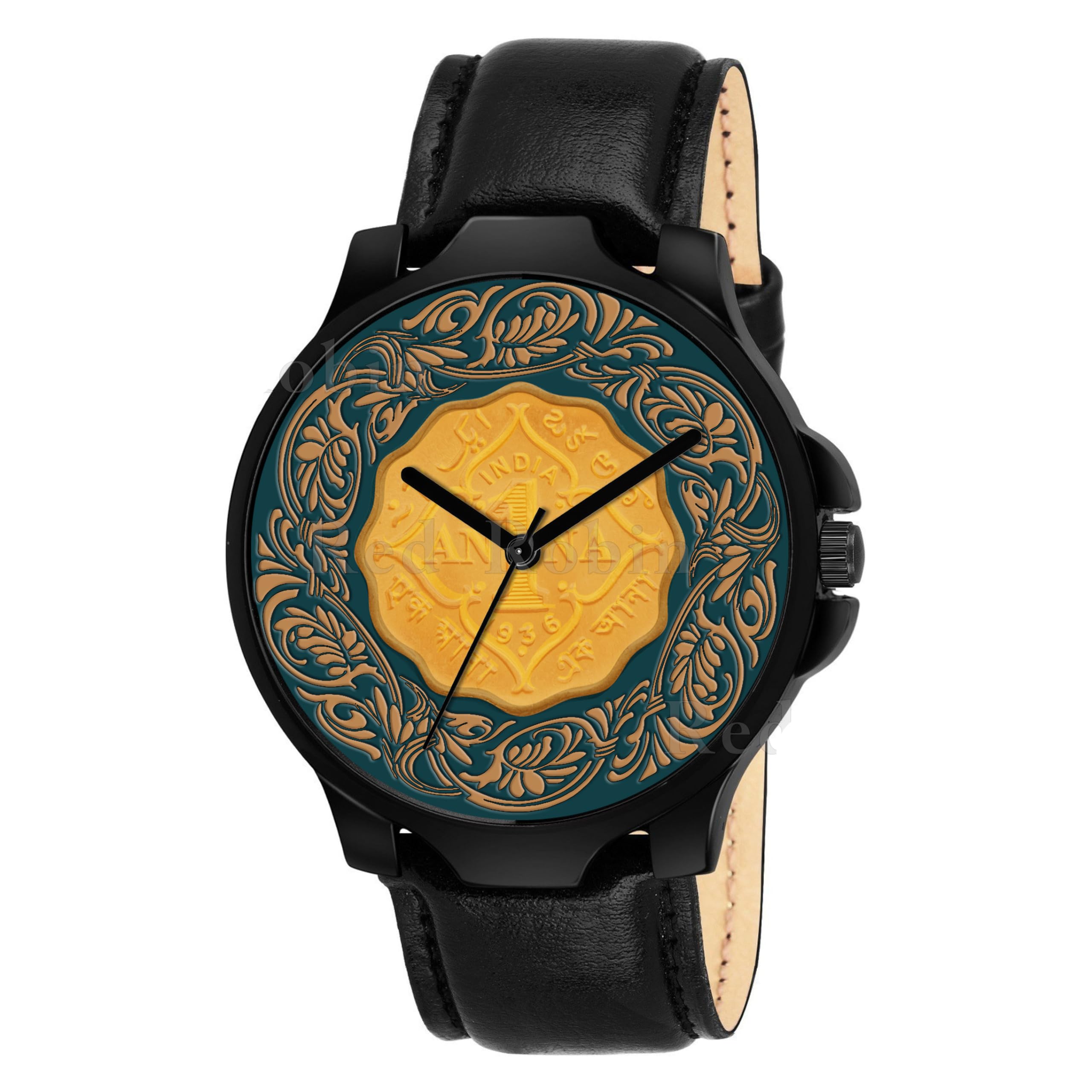 Gadgets World Analog Jaipur Watch Coin Design Multicolour Dial Stylish Black Leather Strap Wrist Watch for Men and Boys, Pack of 1 - J1-3K-BLK-L (B0CV79BXM2) Amazon Price History, Amazon Price Tracker