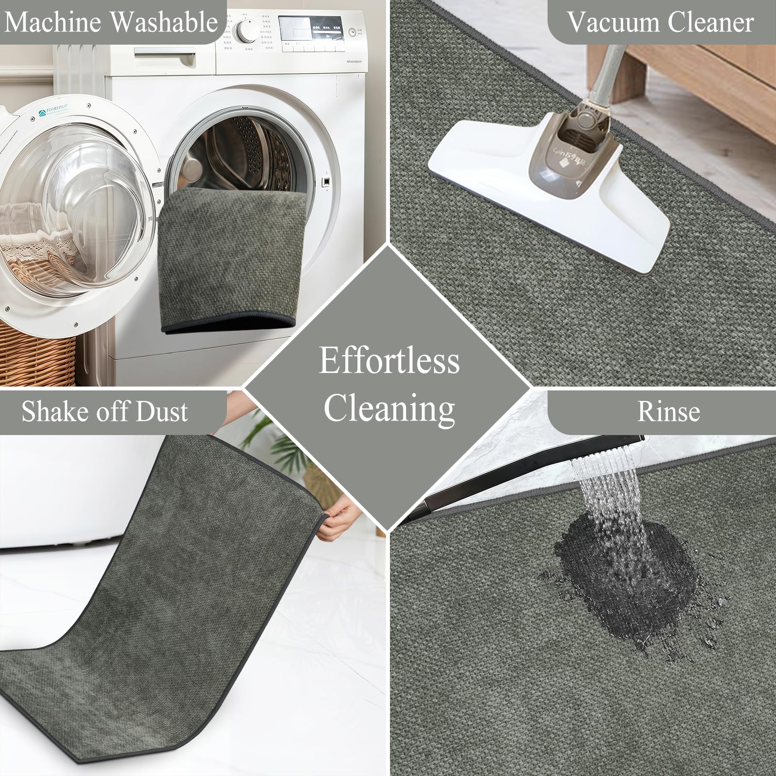 Famibay Set di 2 tappetini da bagno, antiscivolo, lavabili, assorbenti d'acqua, tappetino da bagno per pavimento del bagno, grigio