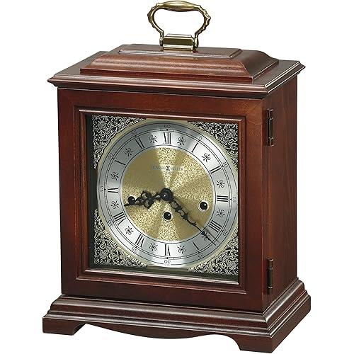 Howard Miller Graham Bracket Mantel Clock – Key Wound Mechanical Clock with Westminster Chimes, Ornate Silver/Gold Dial, Wooden Finish, German Movement, Chime Silence Option, USA Made