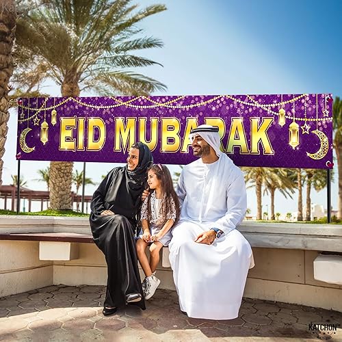 Miniatura 6 de KatchOn, Cartel grande de Eid Mubarak - Decoraciones de Eid Mubarak - 120 x 20 pulgadas  Decoraciones de Eid Mubarak para el hogar  Cartel de Eid