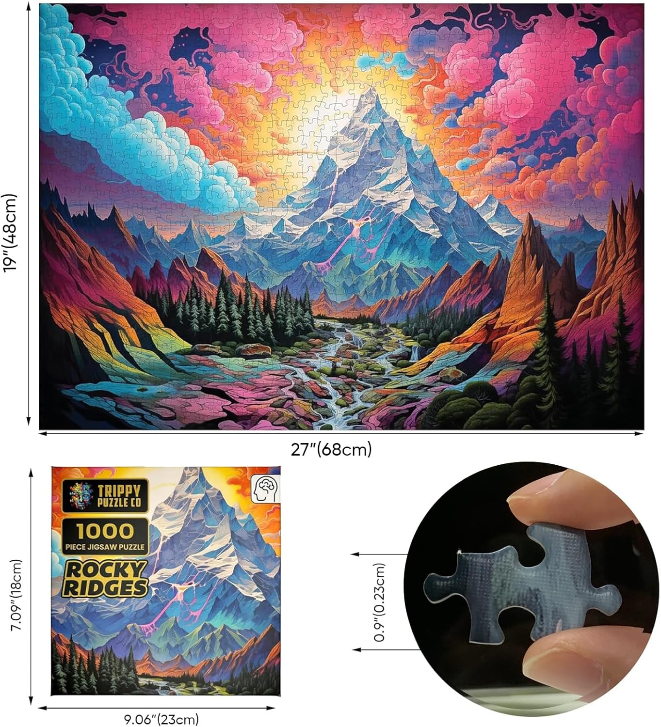1000 Piece Jigsaw Puzzle for Adults - Impossible Hard Difficult Challenging Puzzles for Adults - Psychedelic Landscapes Collection (Rocky Ridges)