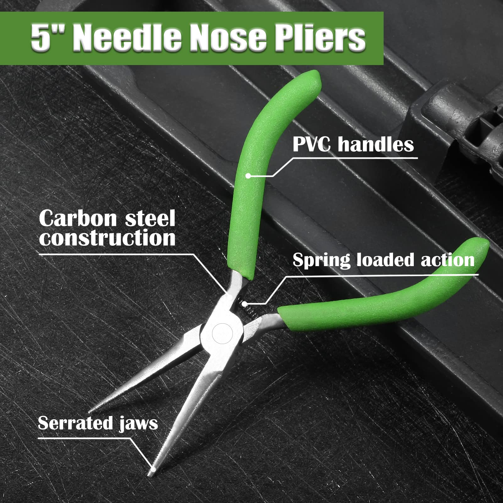 LEONTOOL Small Needle Nose Pliers for Jewelry Making 5 Inches Long Nose with Tapering Mini Serrated Jaws for Bending Wire Gripping - Image 2