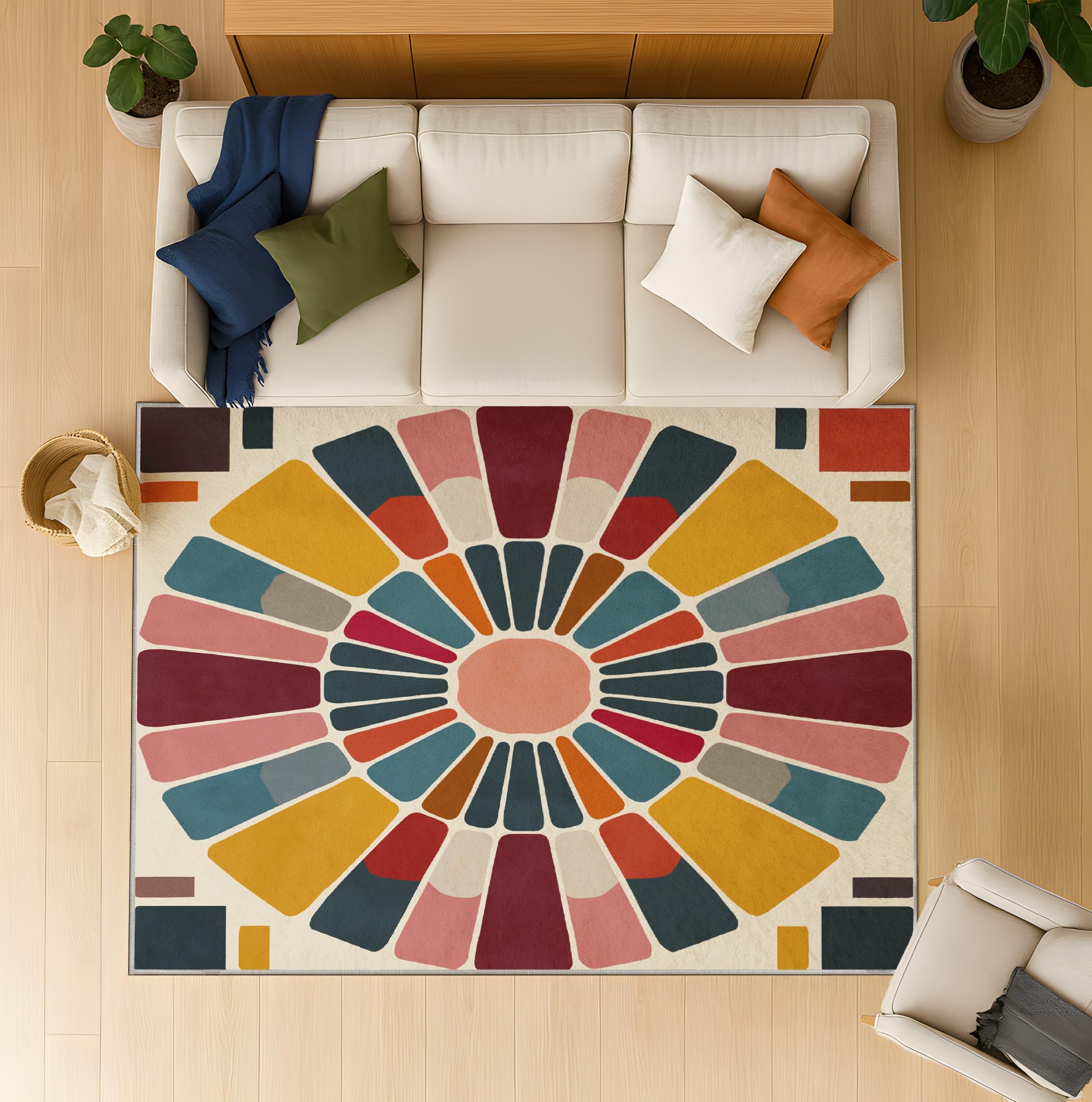 80 x 150 cm antyczny wielokolorowy dywan do salonu - wygodny i łatwy w utrzymaniu, geometryczne słońce kolorowe klocki dywan, miękka tekstura mikrofibry, dywan do salonu jadalnia sypialnia kuchnia