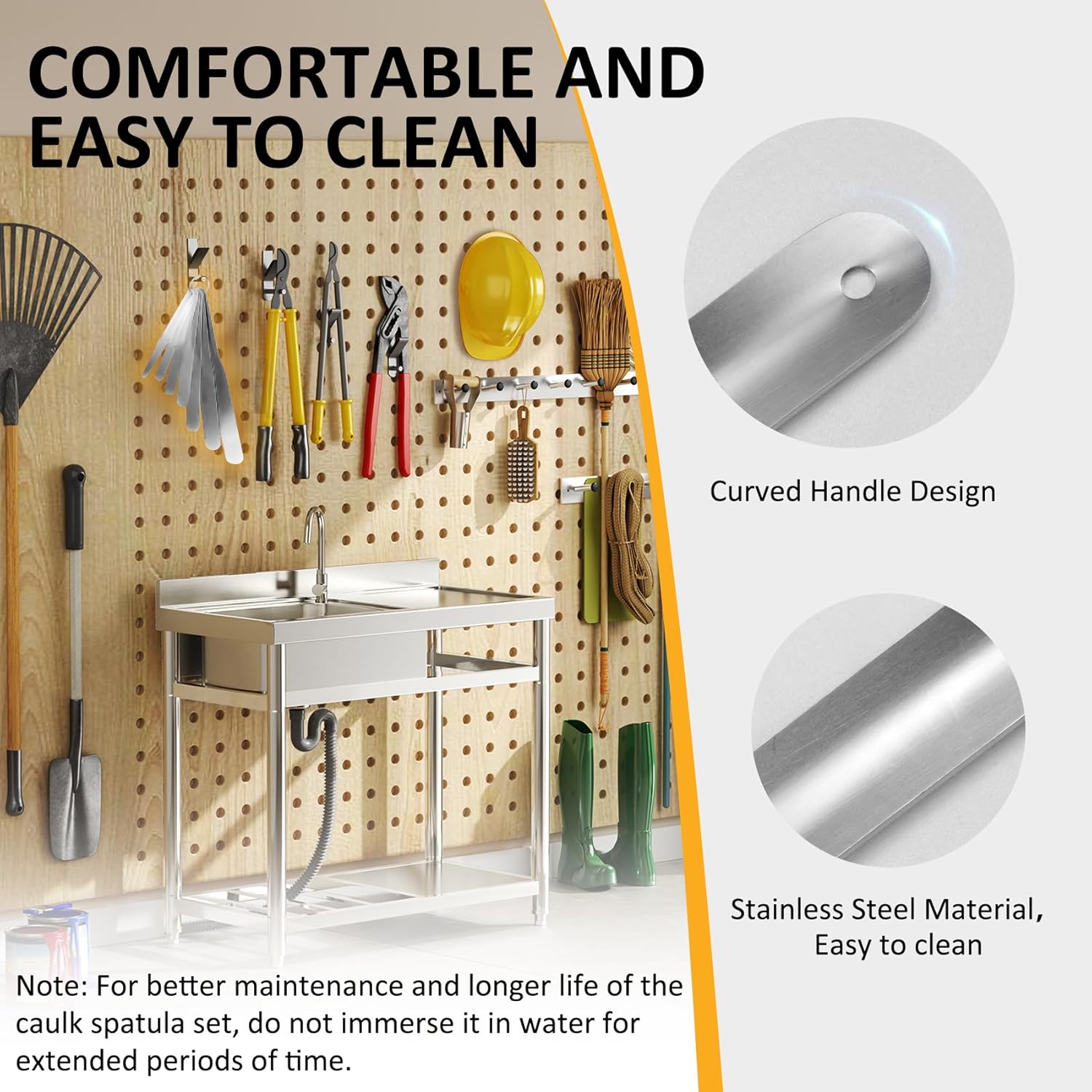 958-G01 Caulking Spatula Set, Multi-Purpose Caulking Tooling 7-Piece, Stainless Steel Circular Fixed Caulking Knife Set, Widths from 3/8” to 1-1/2”, Easy to Handle Spatula Set - Image 5