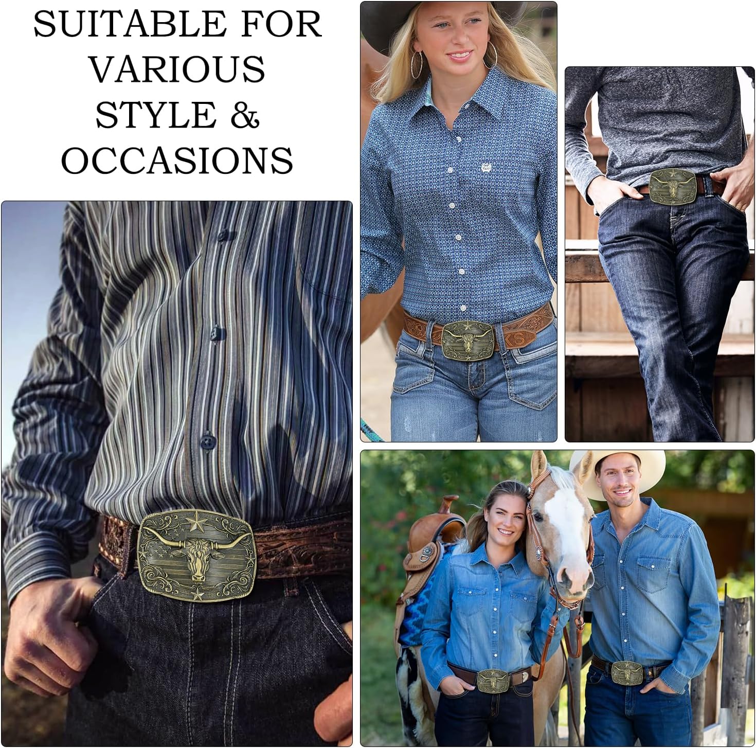 Superkred Mens Belt Buckle Western Cowboy - Texas Bull Western Belt Buckle for Men Cowboy Rodeo Country Belts Buckles - Image 3