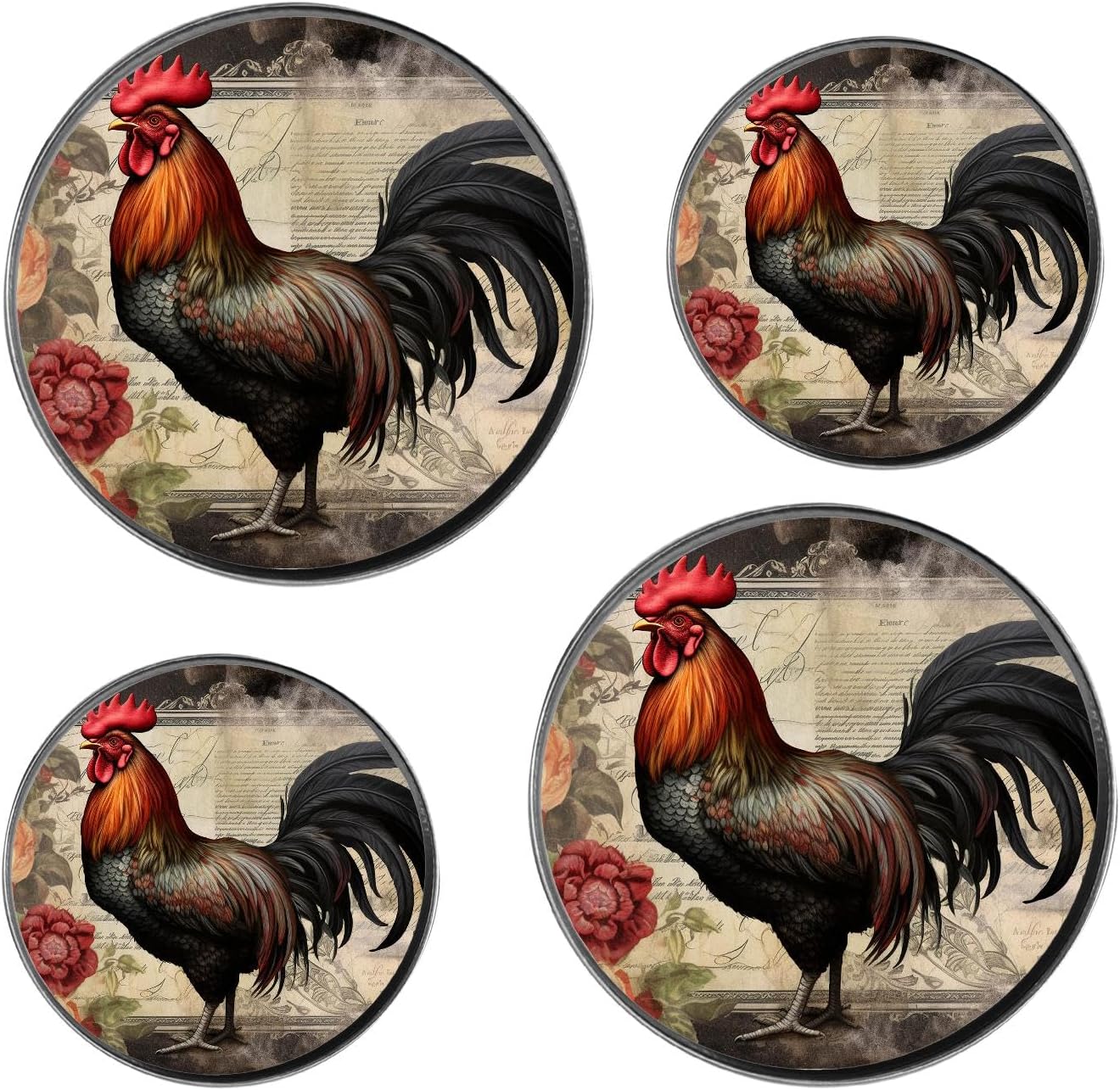 Vintage Rooster Lovely Set of 4 Stove Burner Covers - Premium Round Electric Stove Range Protectors,8 IN & 10 IN