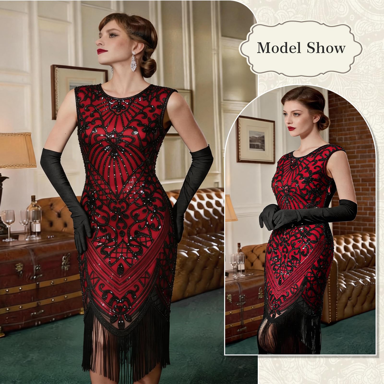 20er Jahre Kostüm Damen Gatsby Kleid Damen Flapper Kleid mit 20er Jahre Kleid Accessoires für Karneval Halloween Motto Party Faschingskostüme Outfit