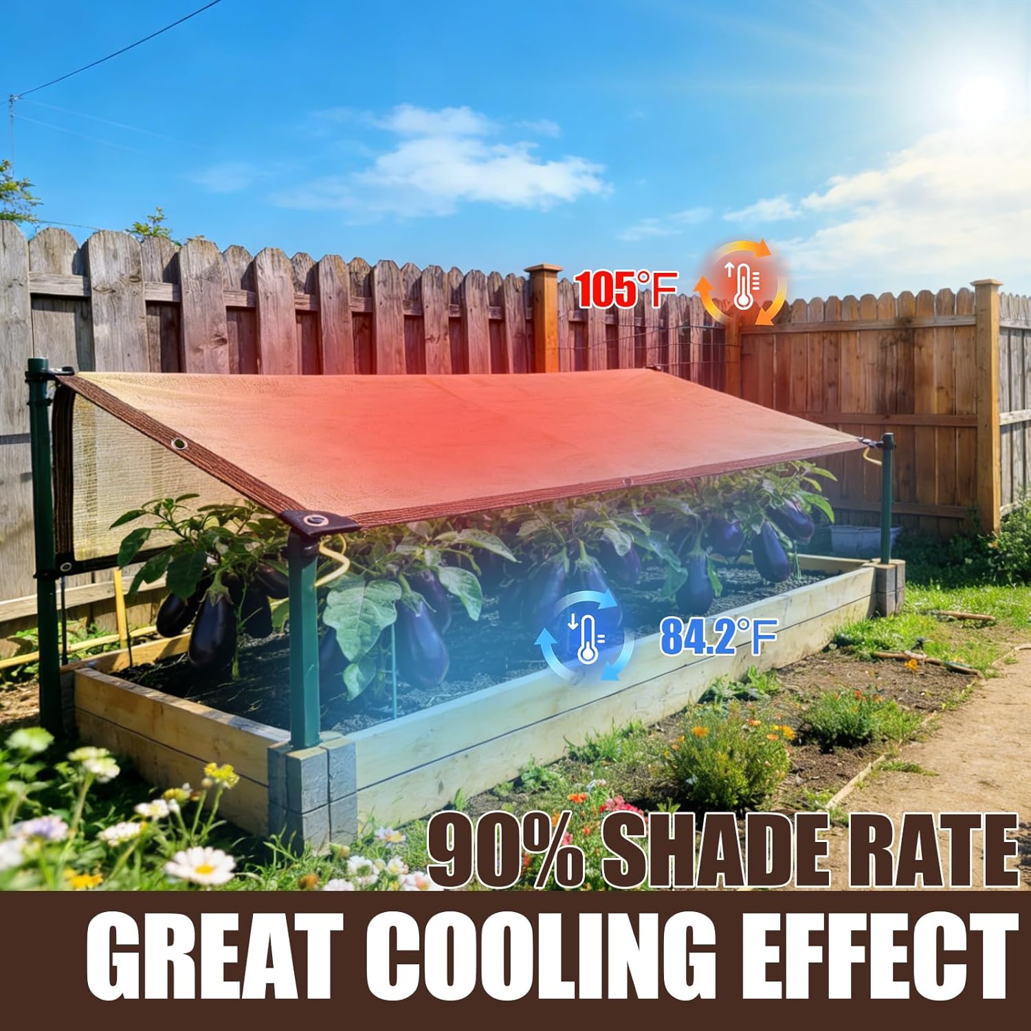 90% Shade Cloth with Grommets, 20×20FT Beige Shade Tarp, UV Block Sun Shade Covers for Outdoor Patio, Porch, Balcony, Garden, Pets