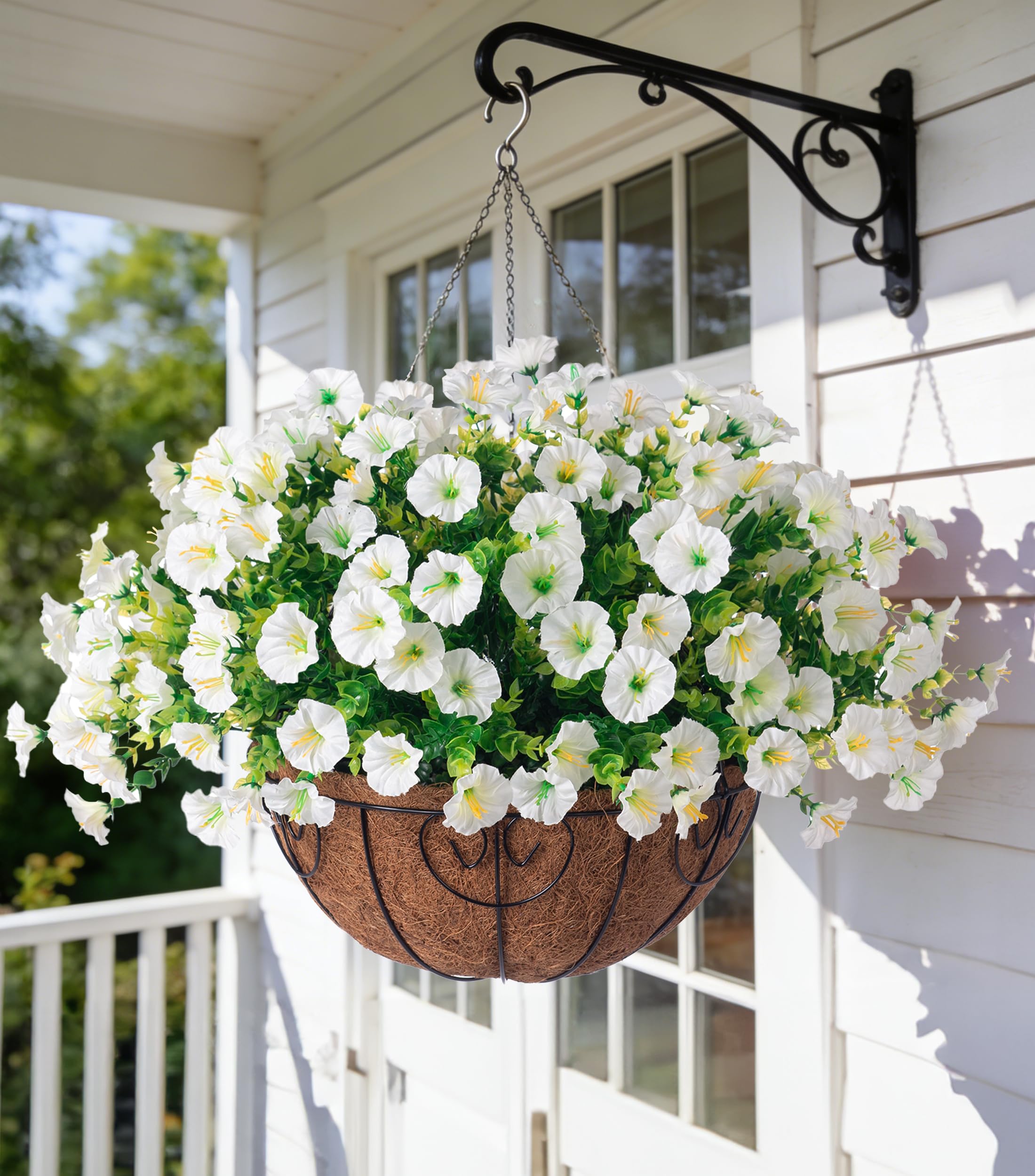 Ivydale Artificial White Morning Glory Hanging Basket