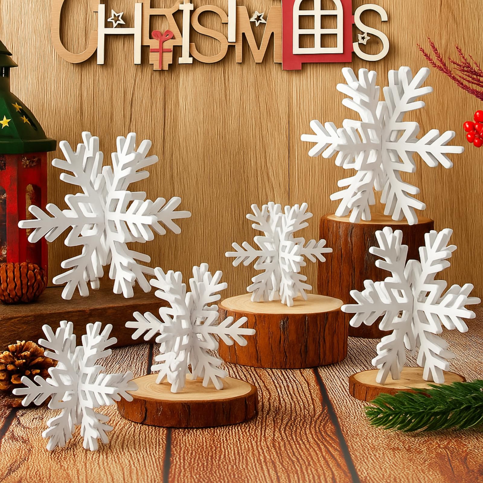 Paillettes rustiques et relief unique avec les panneaux de Noël en bois 3D pour centre de table