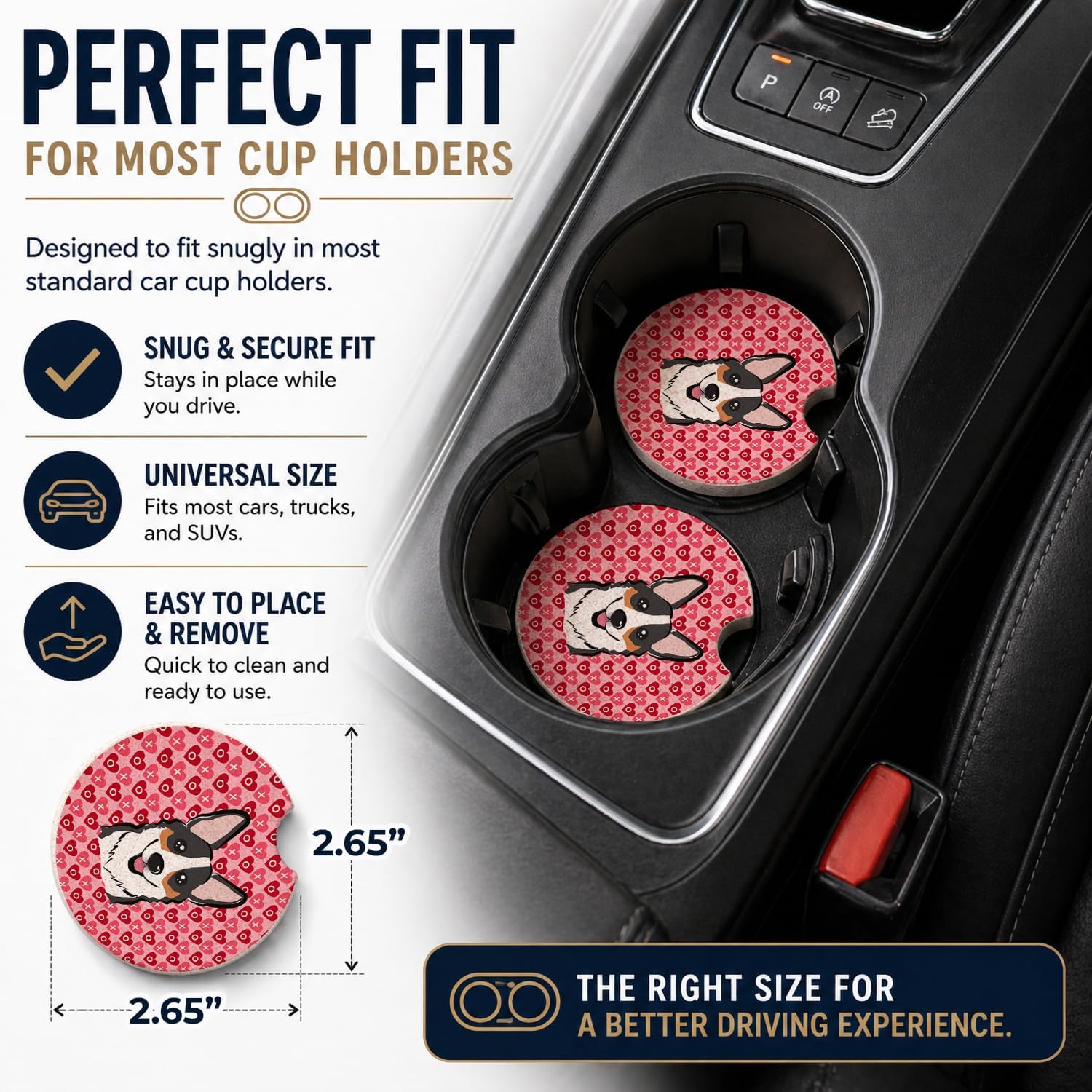 Caroline's Treasures BB5325CARC Tricolor Corgi Set of 2 Cup Holder Car Coasters Absorbent Sandstone Coasters for Car Cup Holders Gifts for Men or Women, Large, Multicolor image 2
