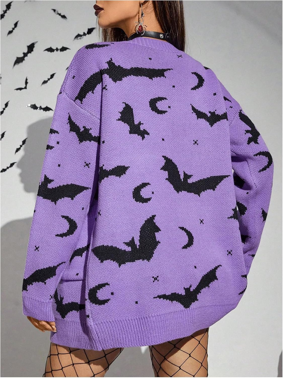 WDIRARA Women's Gothic Graphic Button Down Cardigan Sweaters Long Sleeve V Neck Knit Outerwear - Image 2