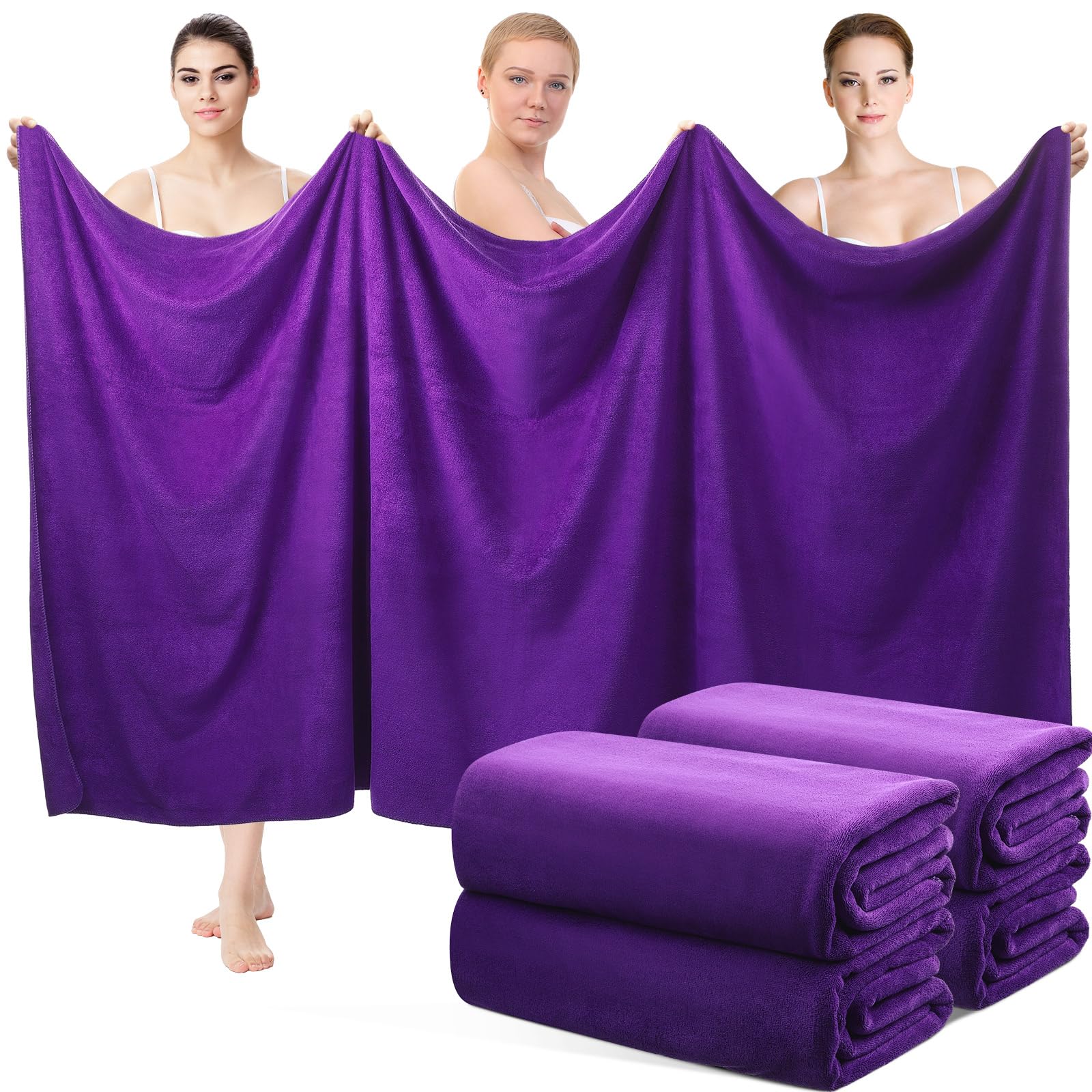 Mixweer 4 Pcs Oversized Bath Towels, 40 x 80 Inch Giant Microfiber Jumbo Bath Sheets Soft Bathroom Microfiber Quick Dry Absorbent Shower Towels for