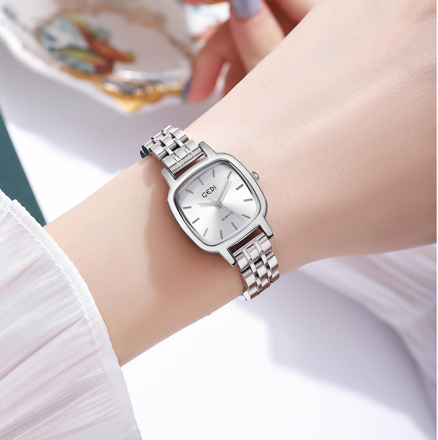 MASTOP Waterproof Elegance Watches for Women Ladies Easy Reader Golden Steel Strip Quartz Students Women's Casual Square Watch - Image 3